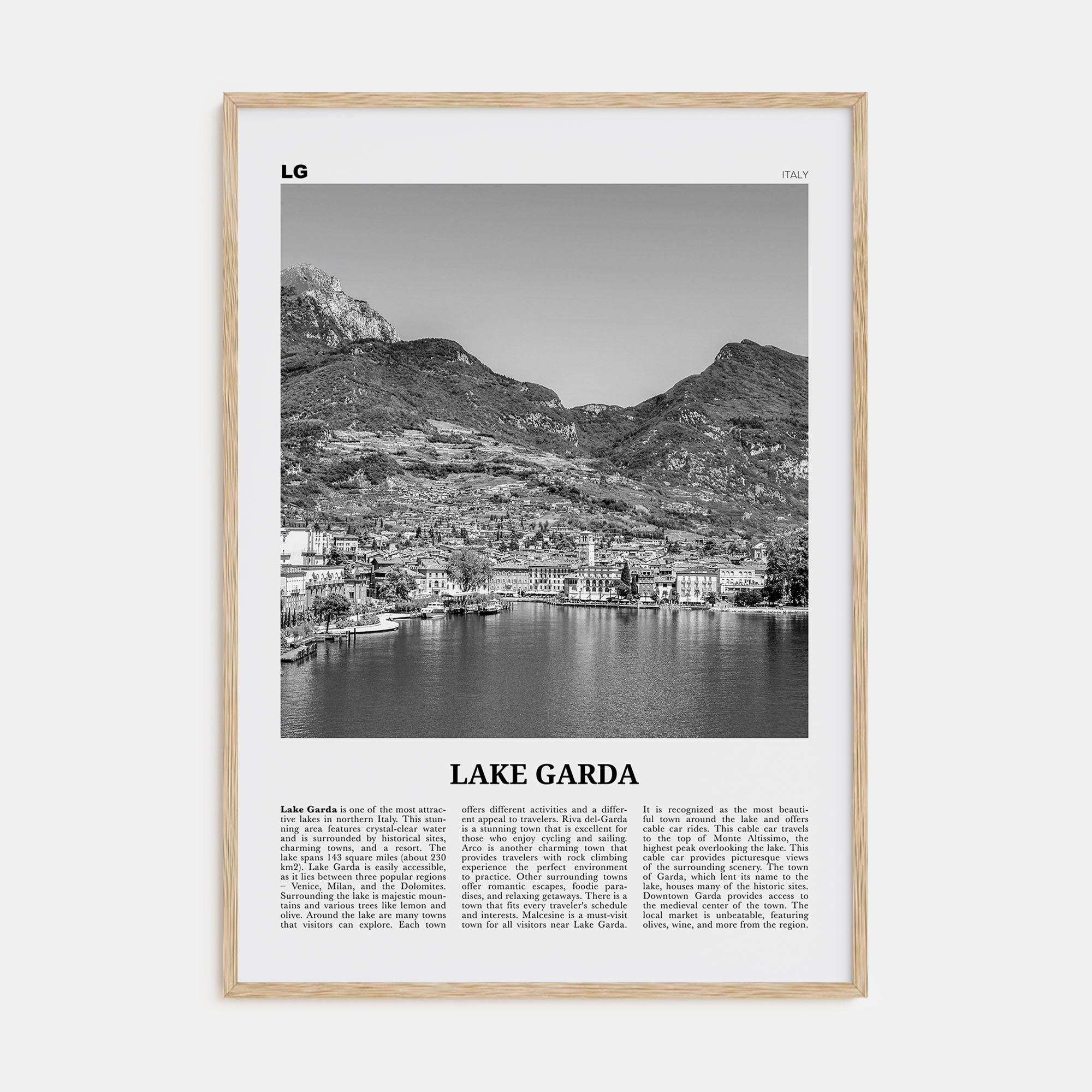Lake Garda Travel B&W Poster