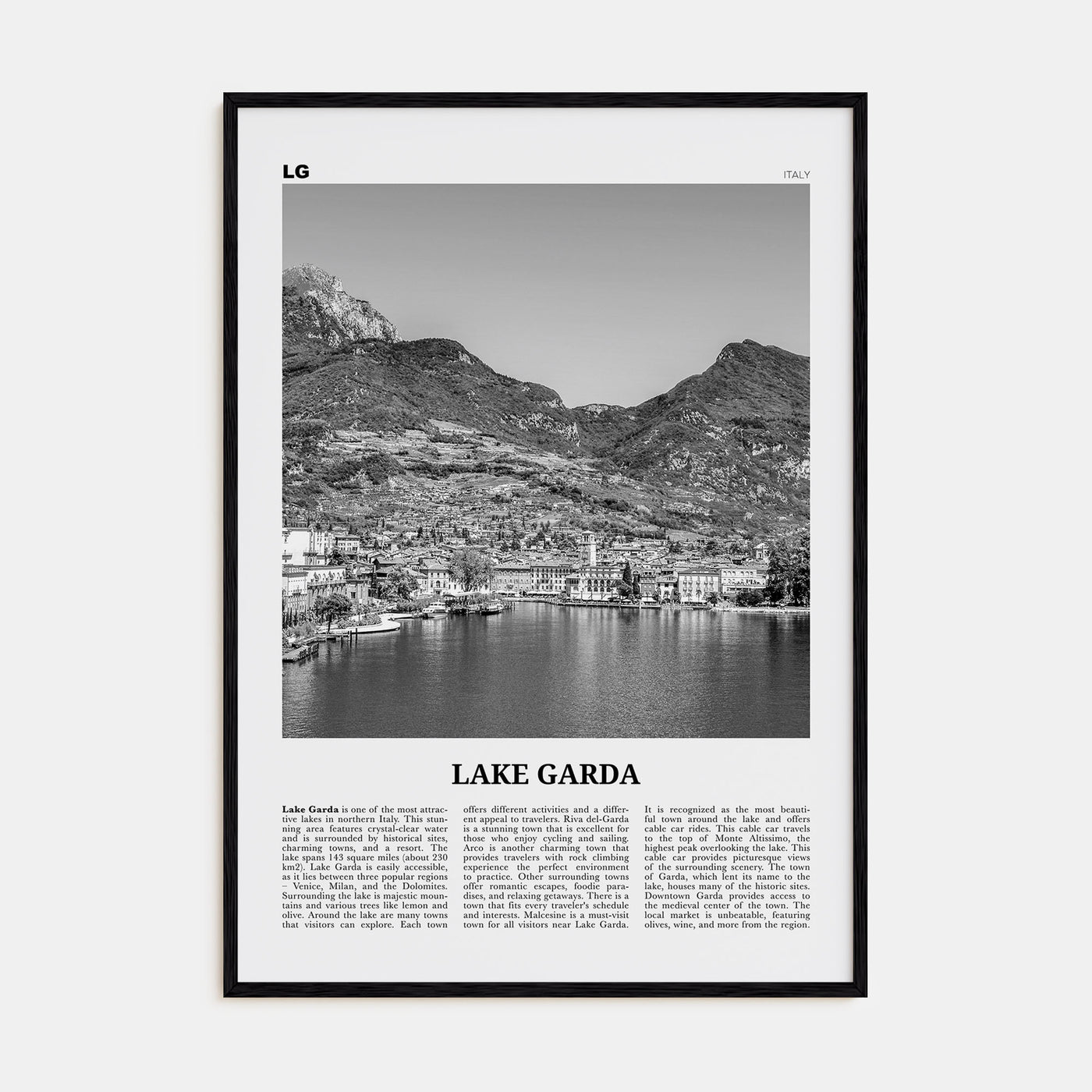 Lake Garda Travel B&W Poster