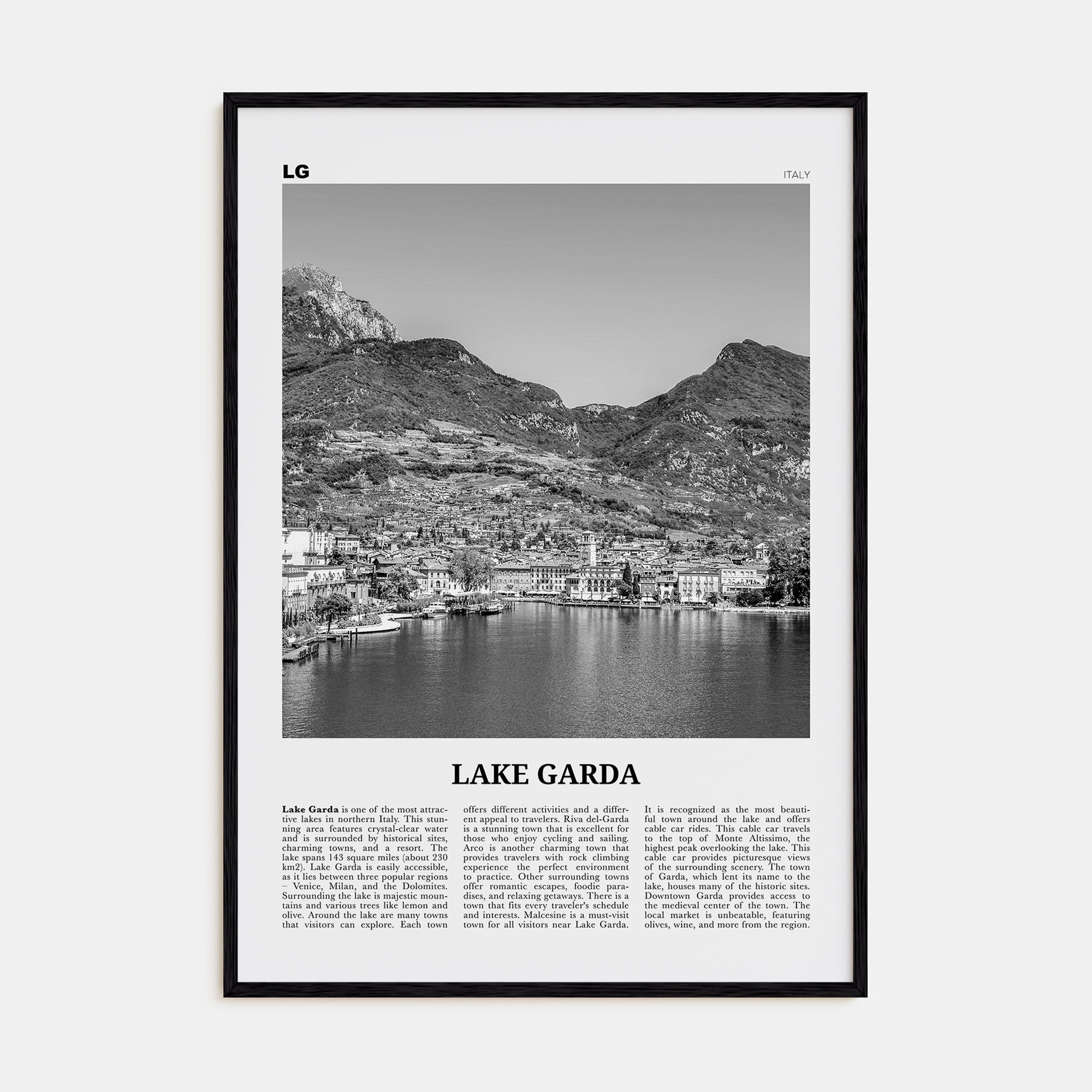 Lake Garda Travel B&W Poster
