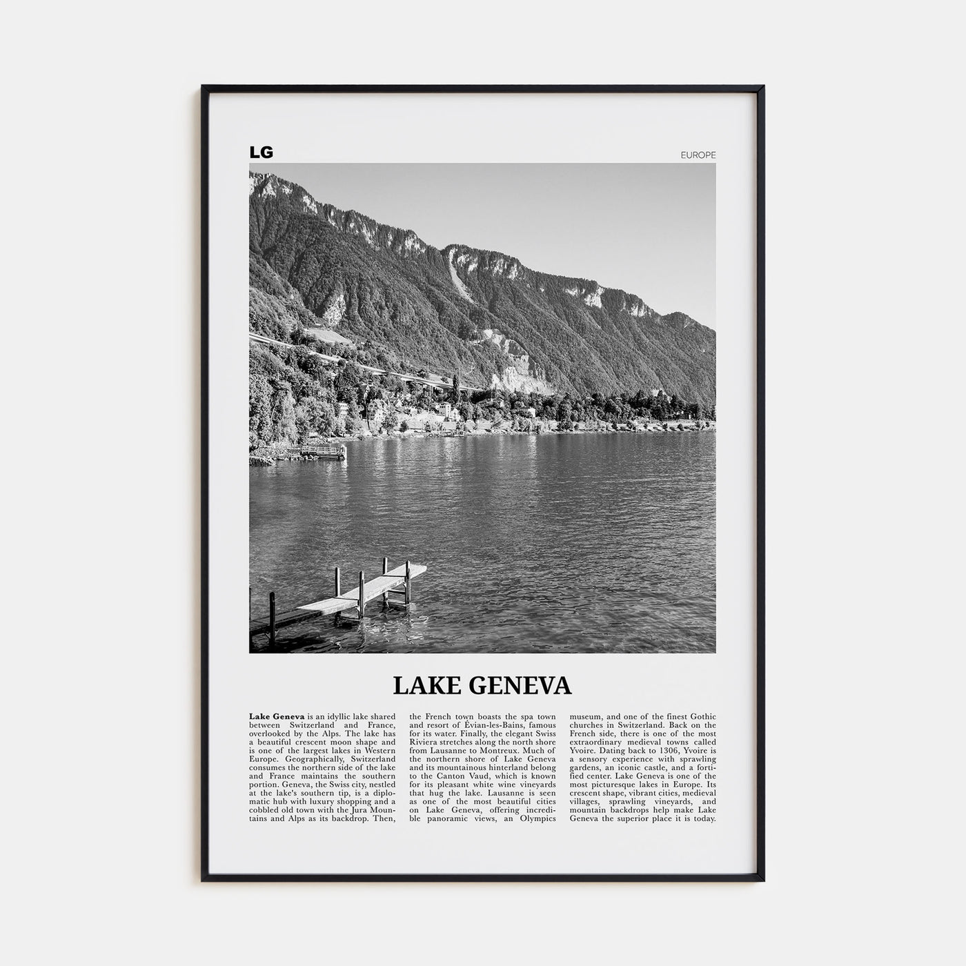 Lake Geneva Travel B&W Poster
