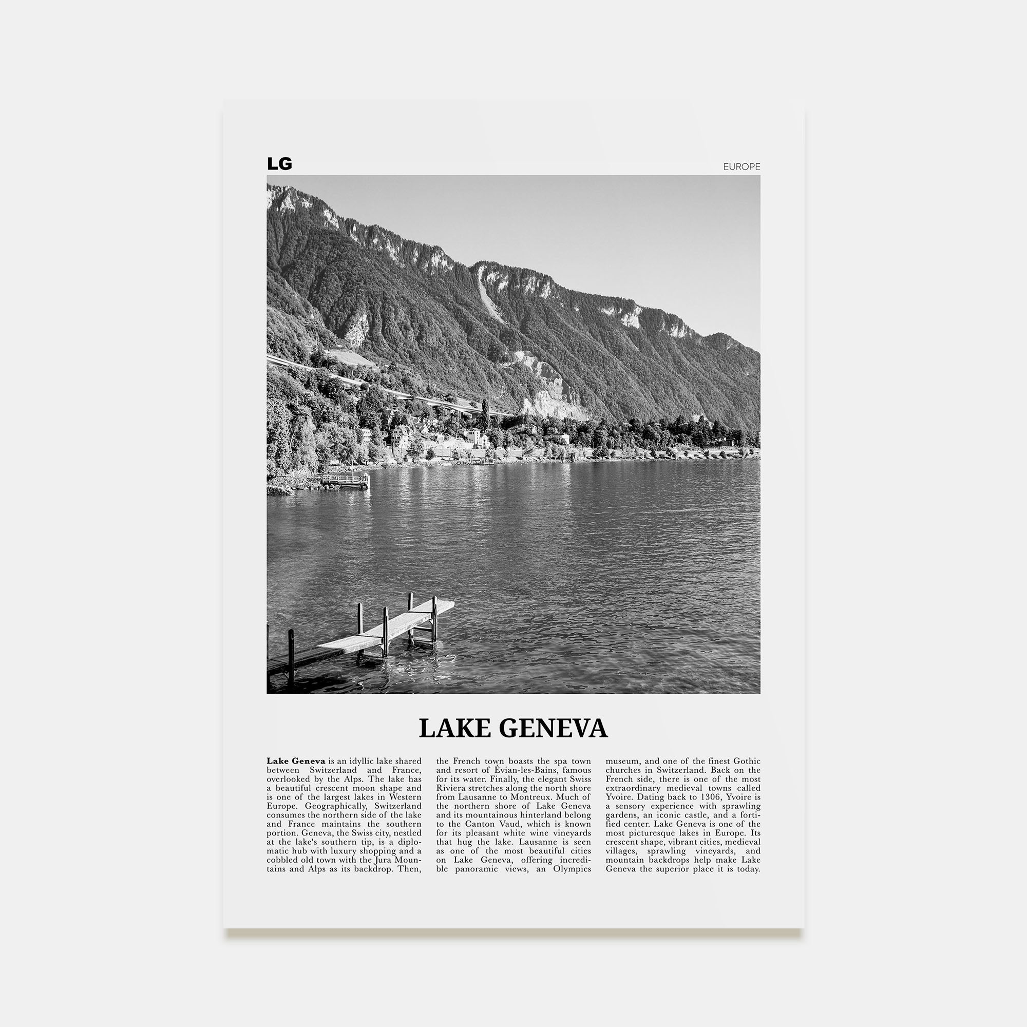 Lake Geneva Travel B&W Poster