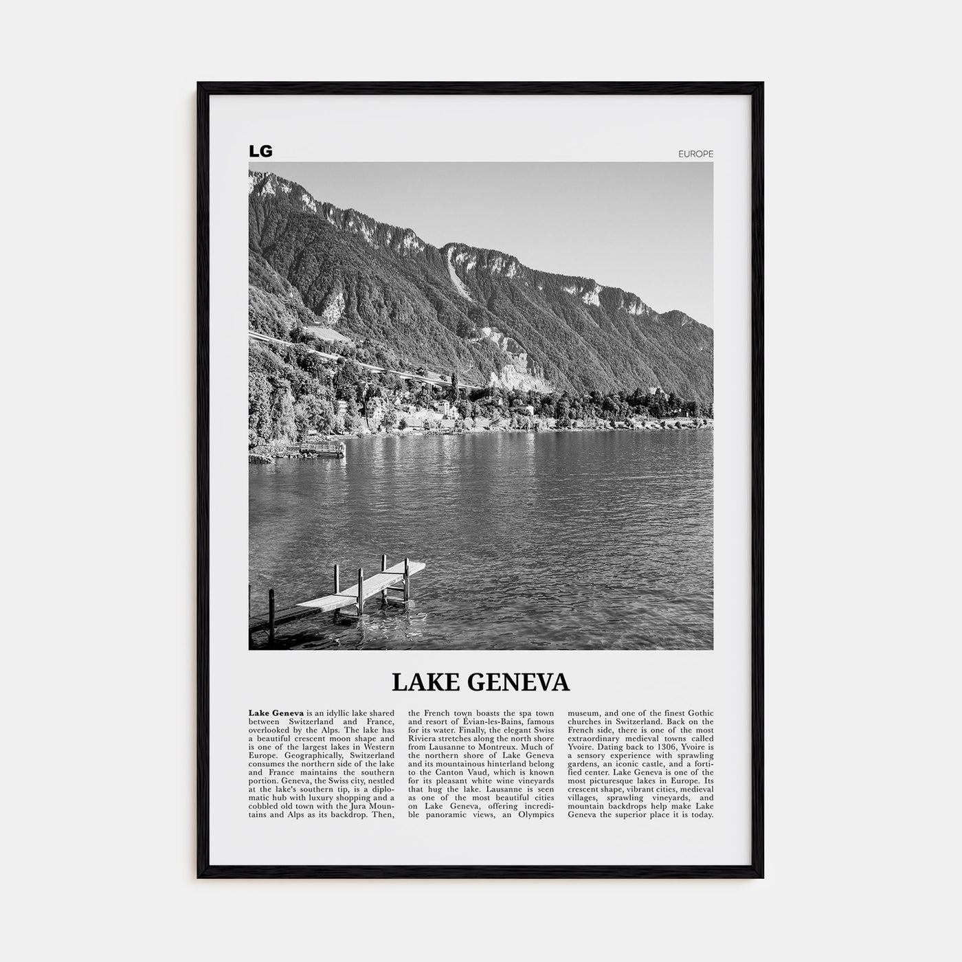 Lake Geneva Travel B&W Poster