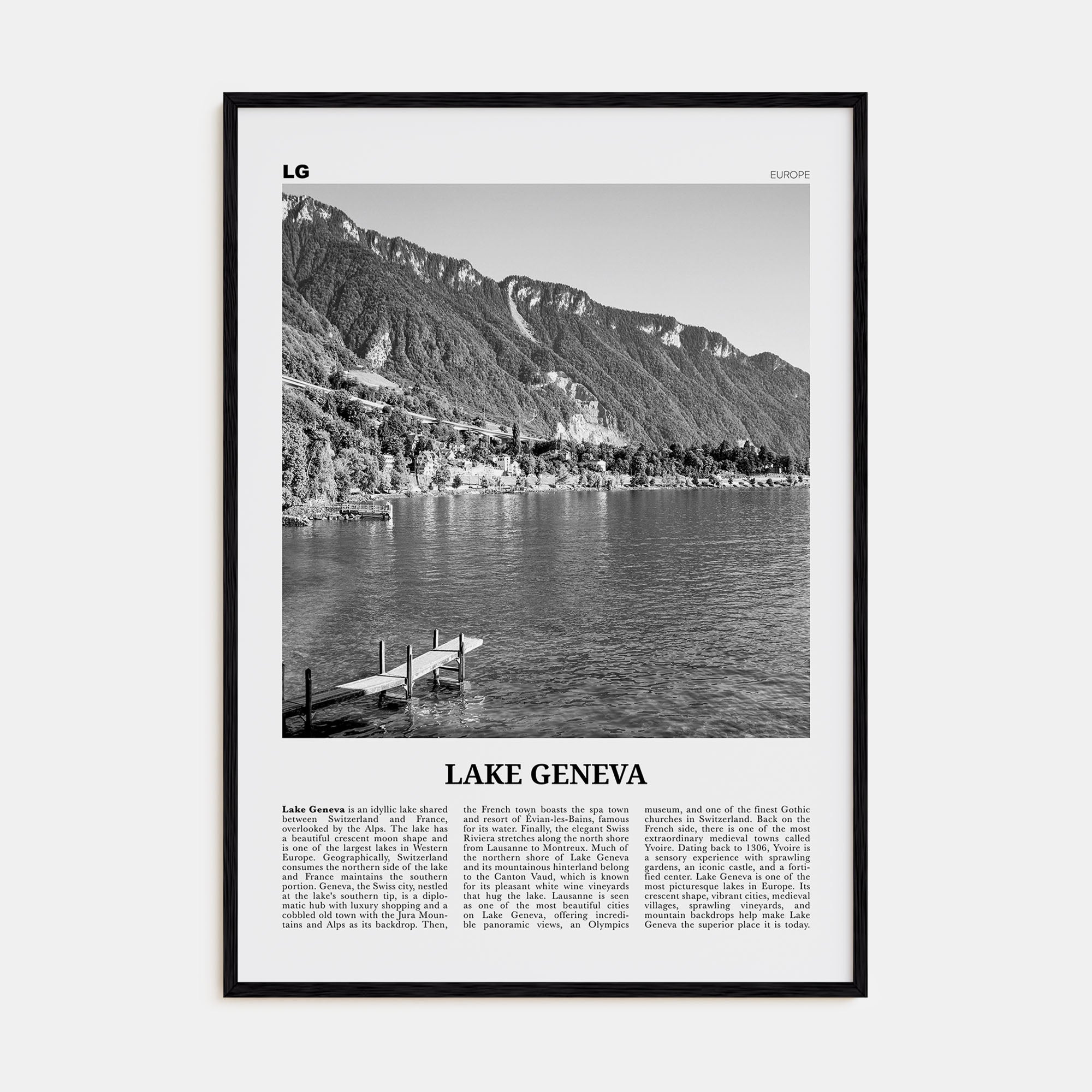Lake Geneva Travel B&W Poster