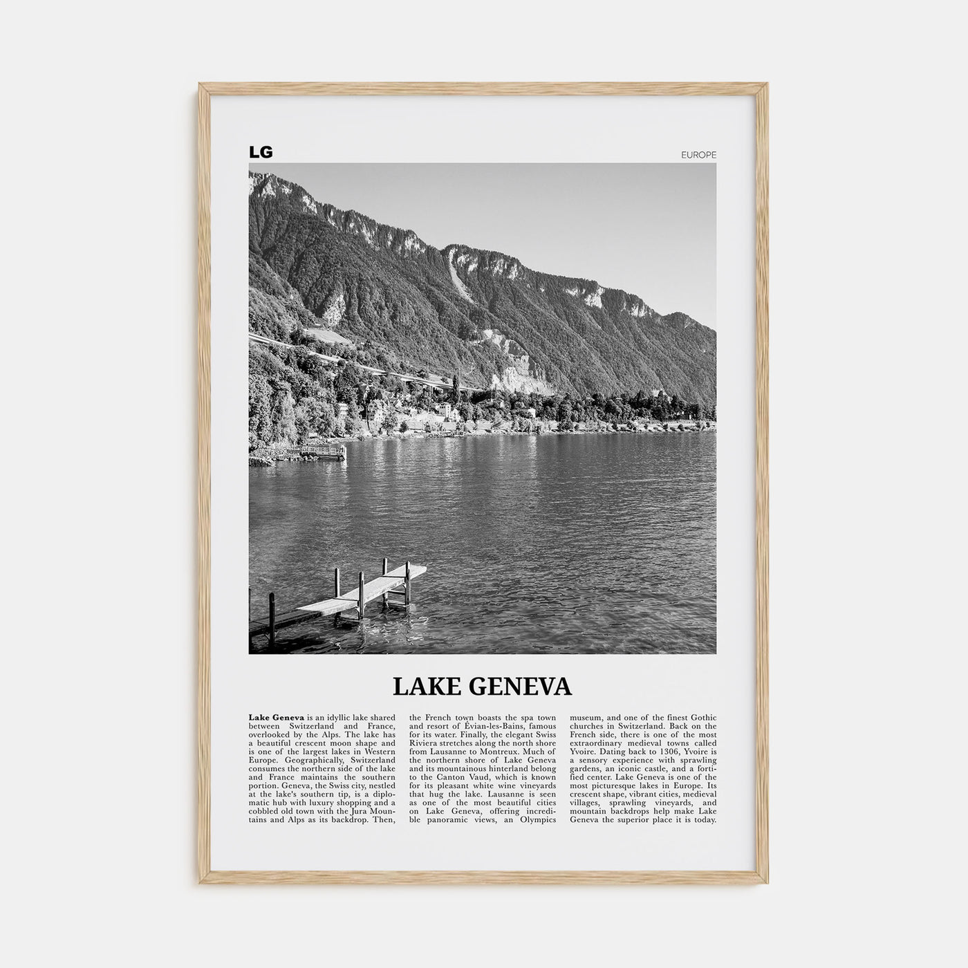 Lake Geneva Travel B&W Poster