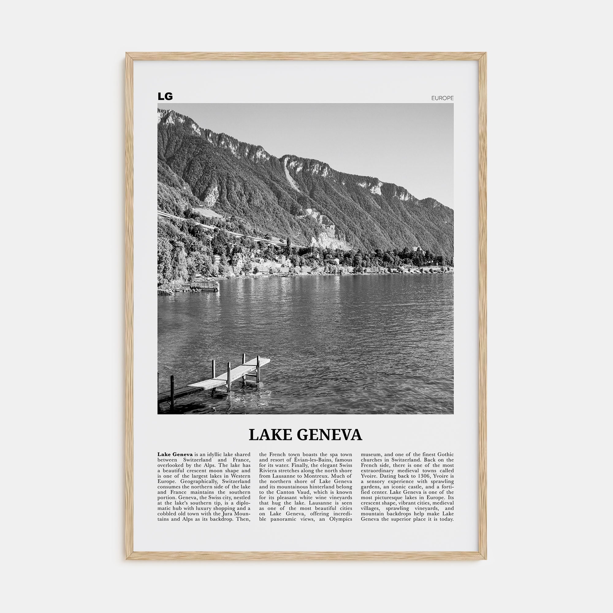 Lake Geneva Travel B&W Poster