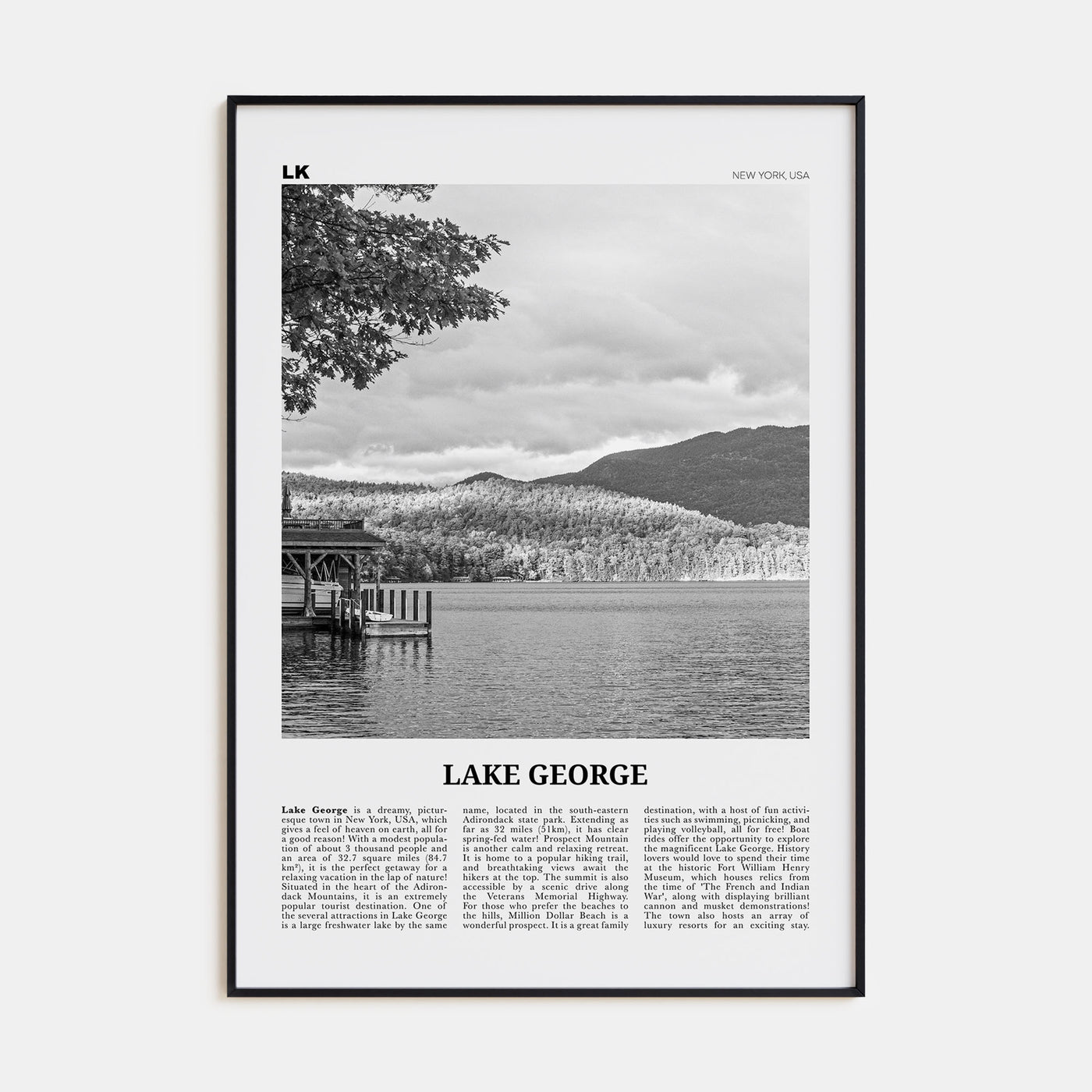 Lake George Travel B&W Poster
