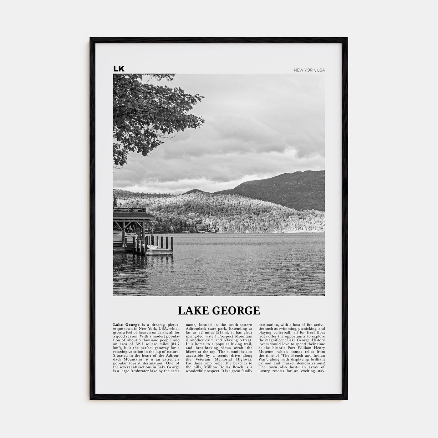 Lake George Travel B&W Poster