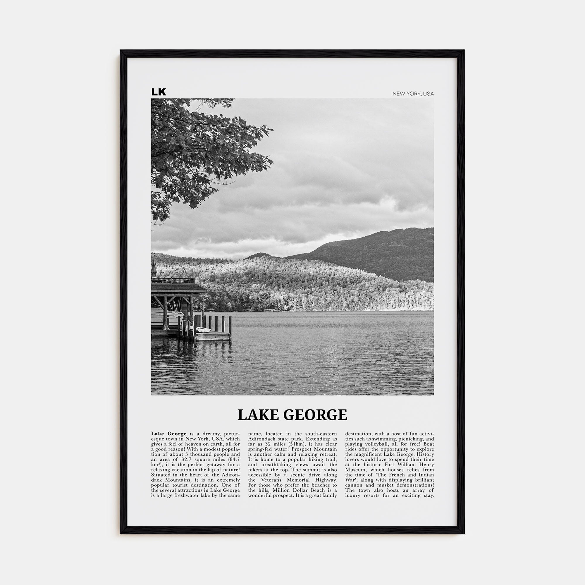 Lake George Travel B&W Poster