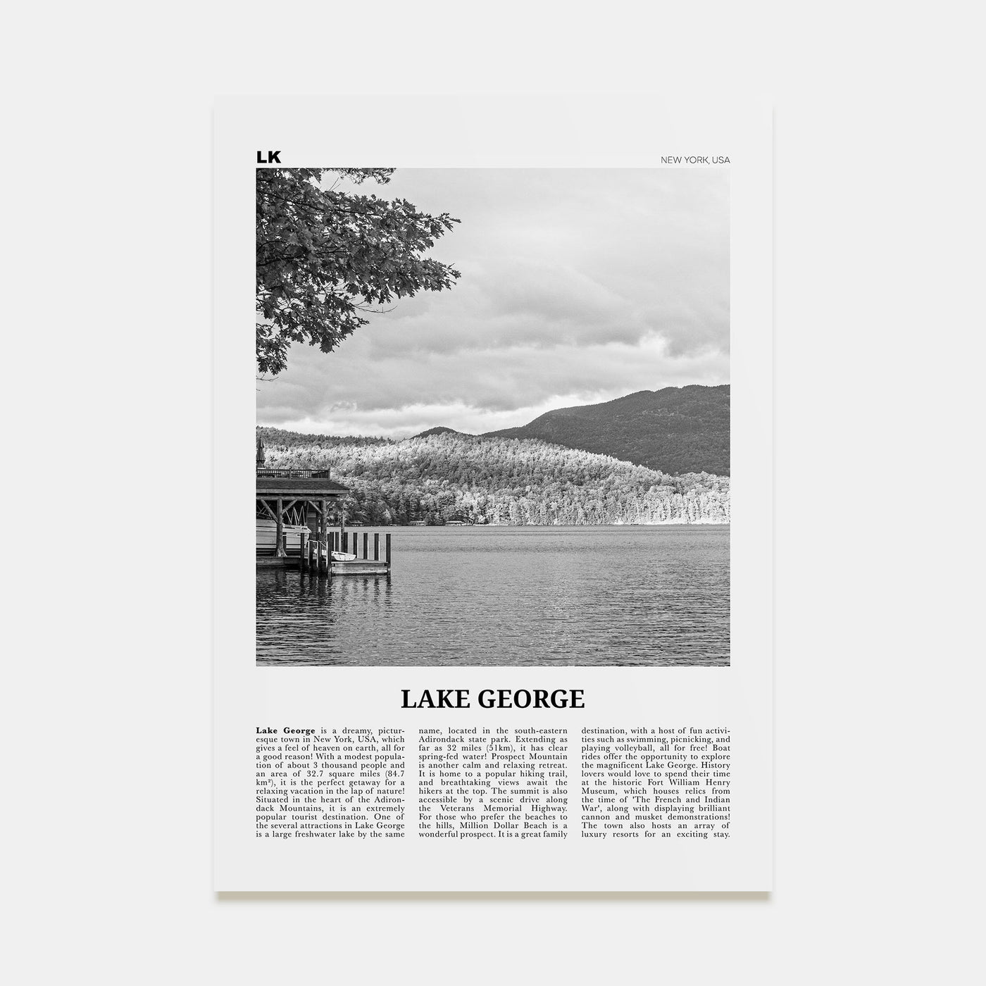 Lake George Travel B&W Poster