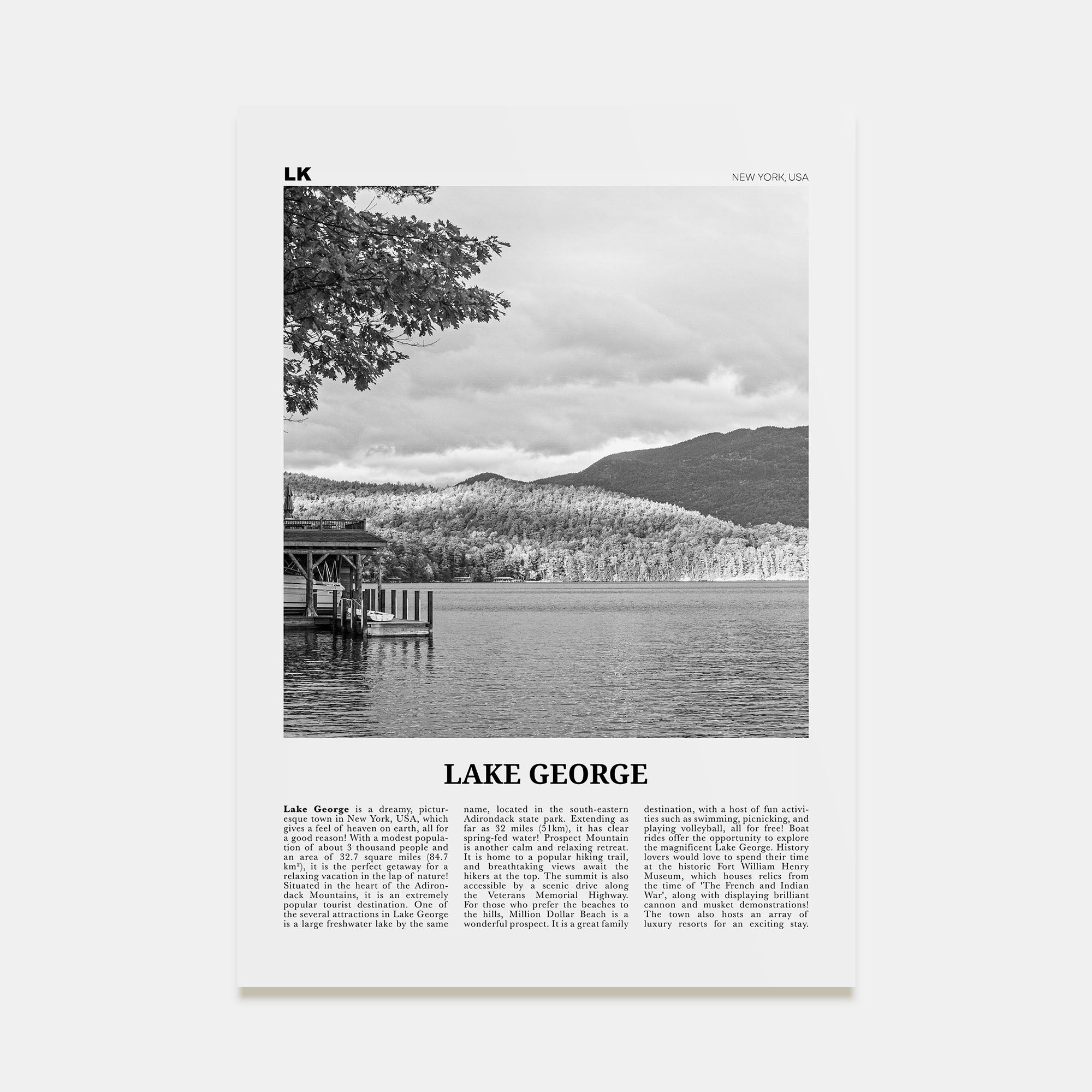 Lake George Travel B&W Poster