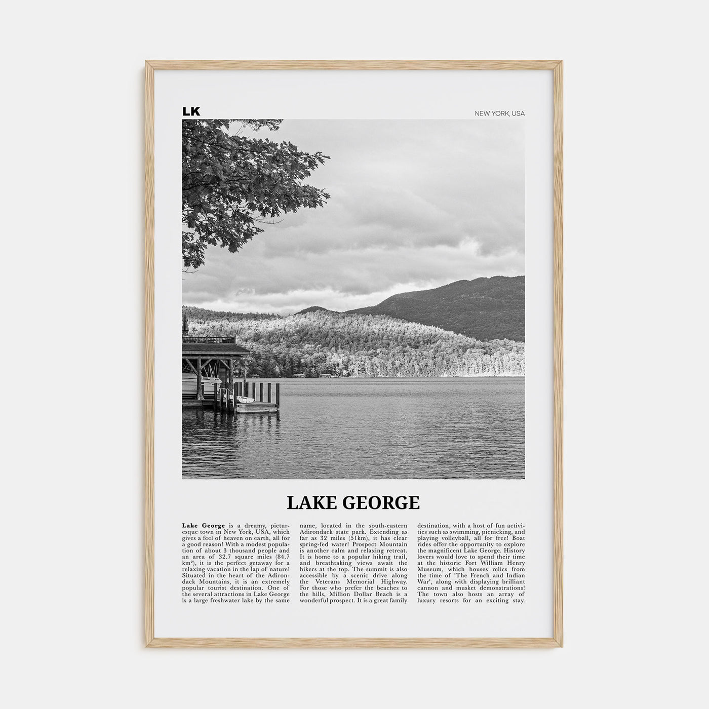 Lake George Travel B&W Poster