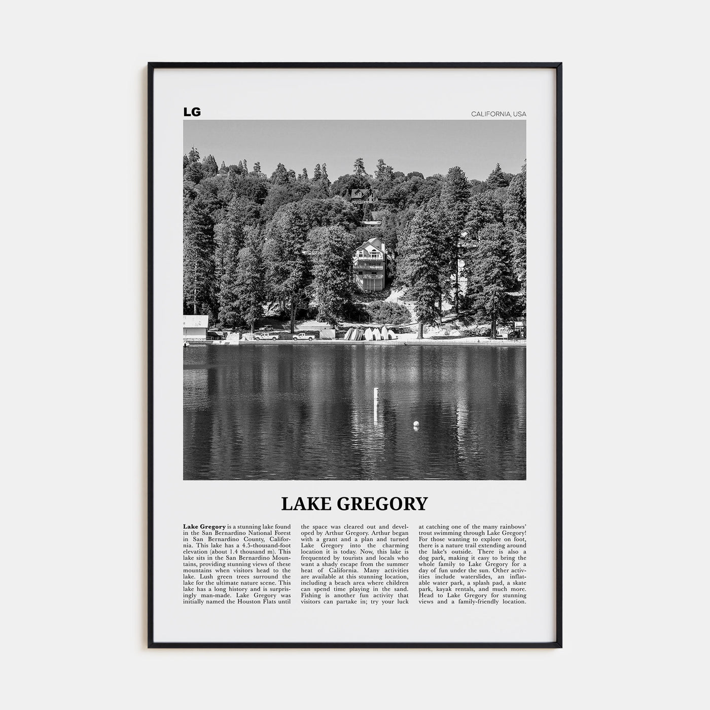 Lake Gregory Travel B&W Poster