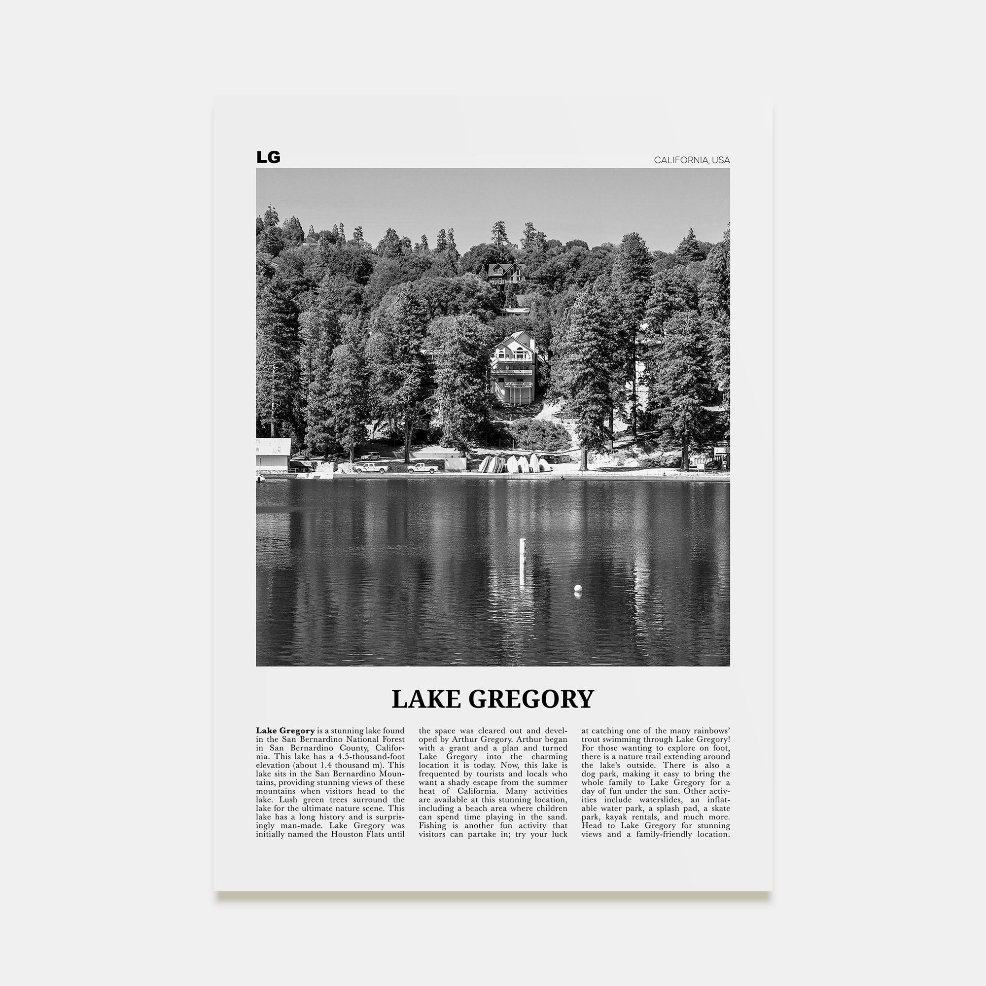 Lake Gregory Travel B&W Poster