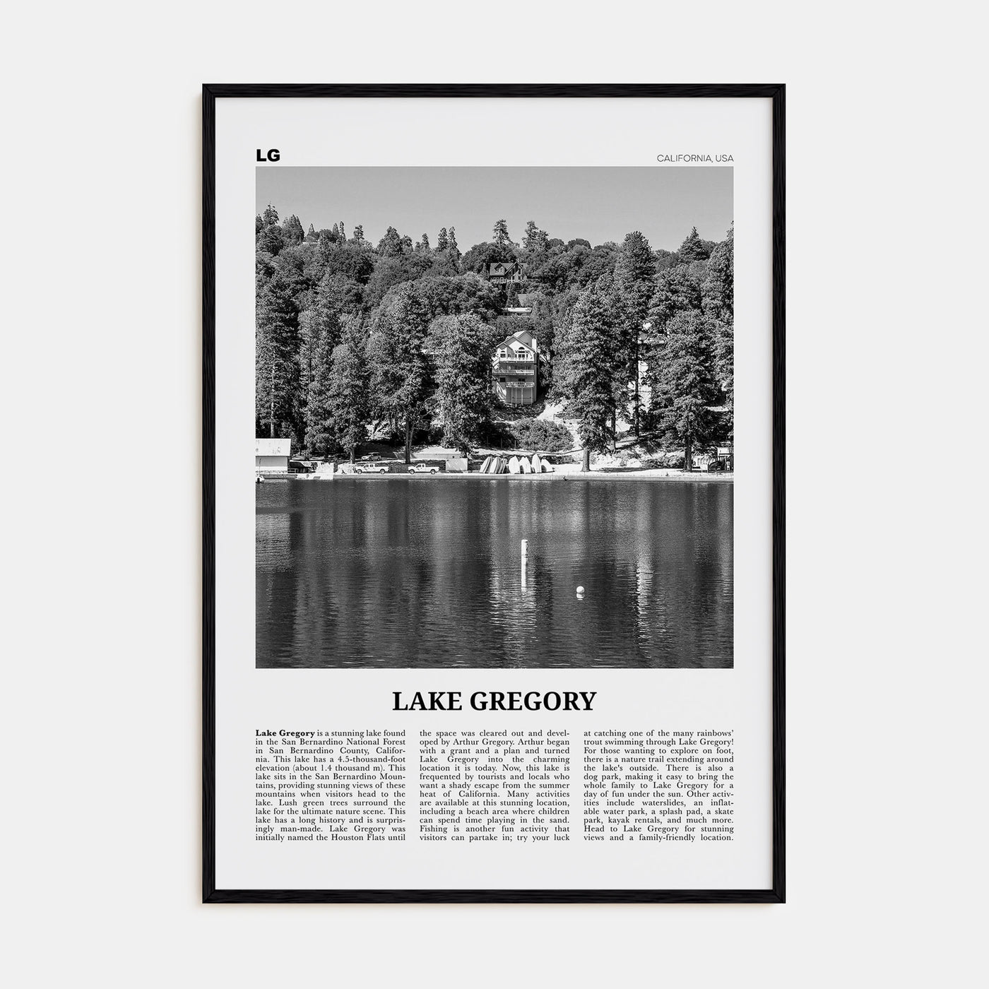 Lake Gregory Travel B&W Poster