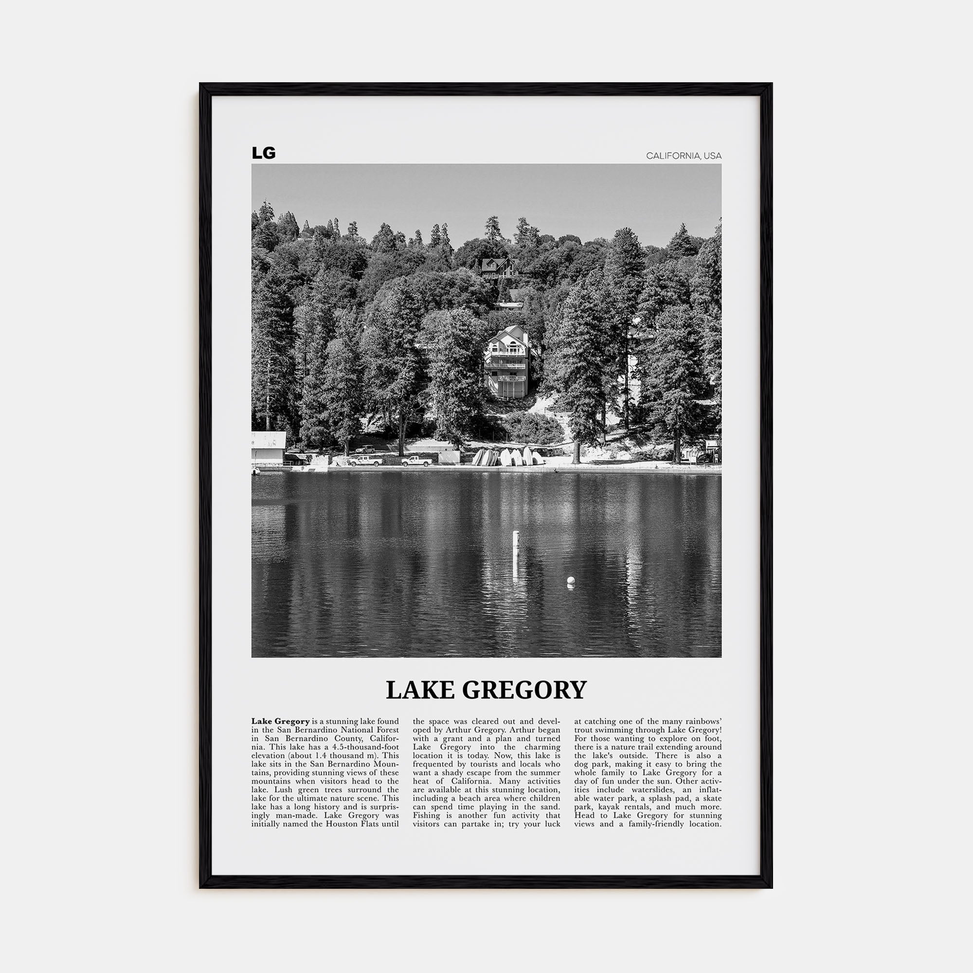 Lake Gregory Travel B&W Poster