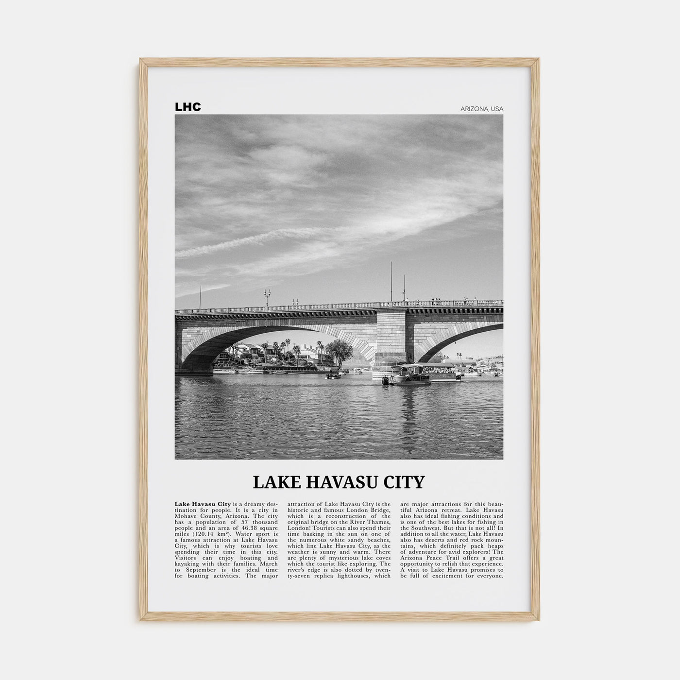 Lake Havasu City Travel B&W Poster