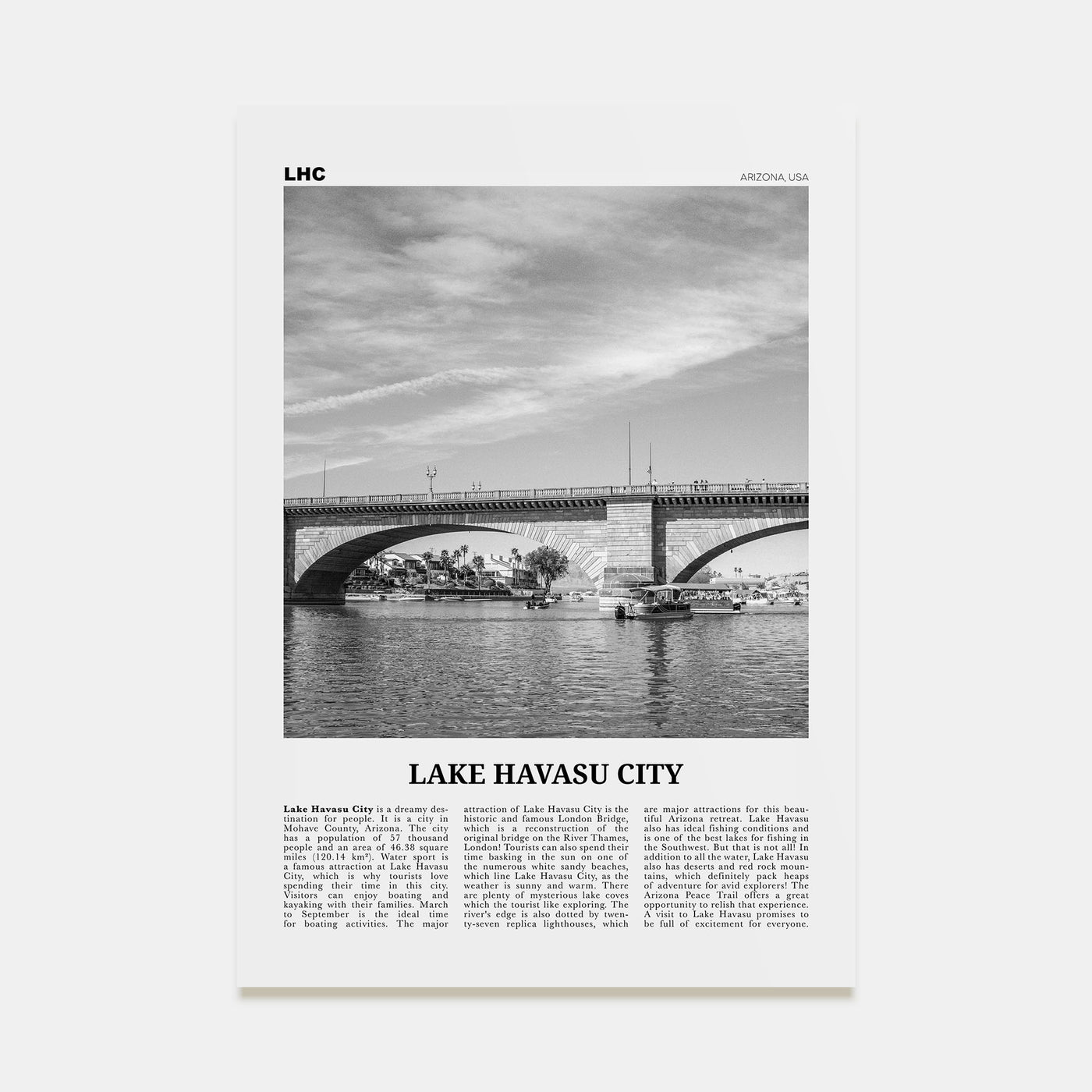 Lake Havasu City Travel B&W Poster