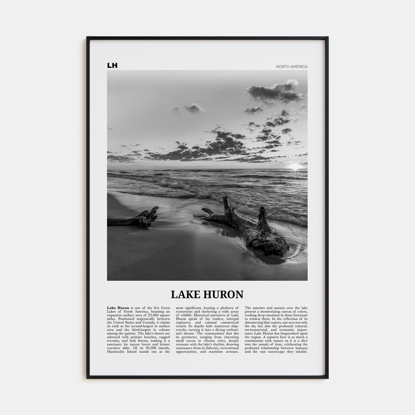 Lake Huron Travel B&W Poster