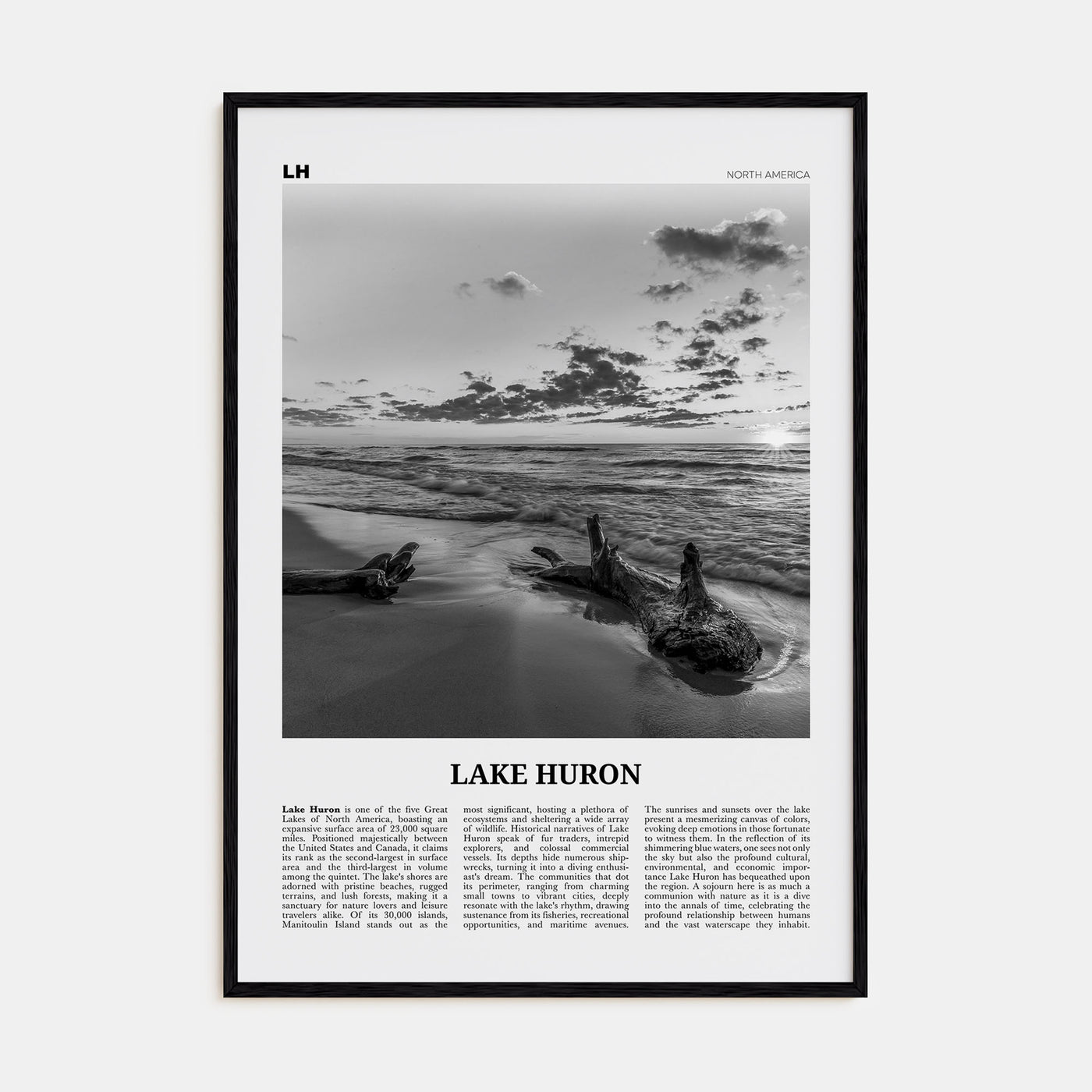 Lake Huron Travel B&W Poster