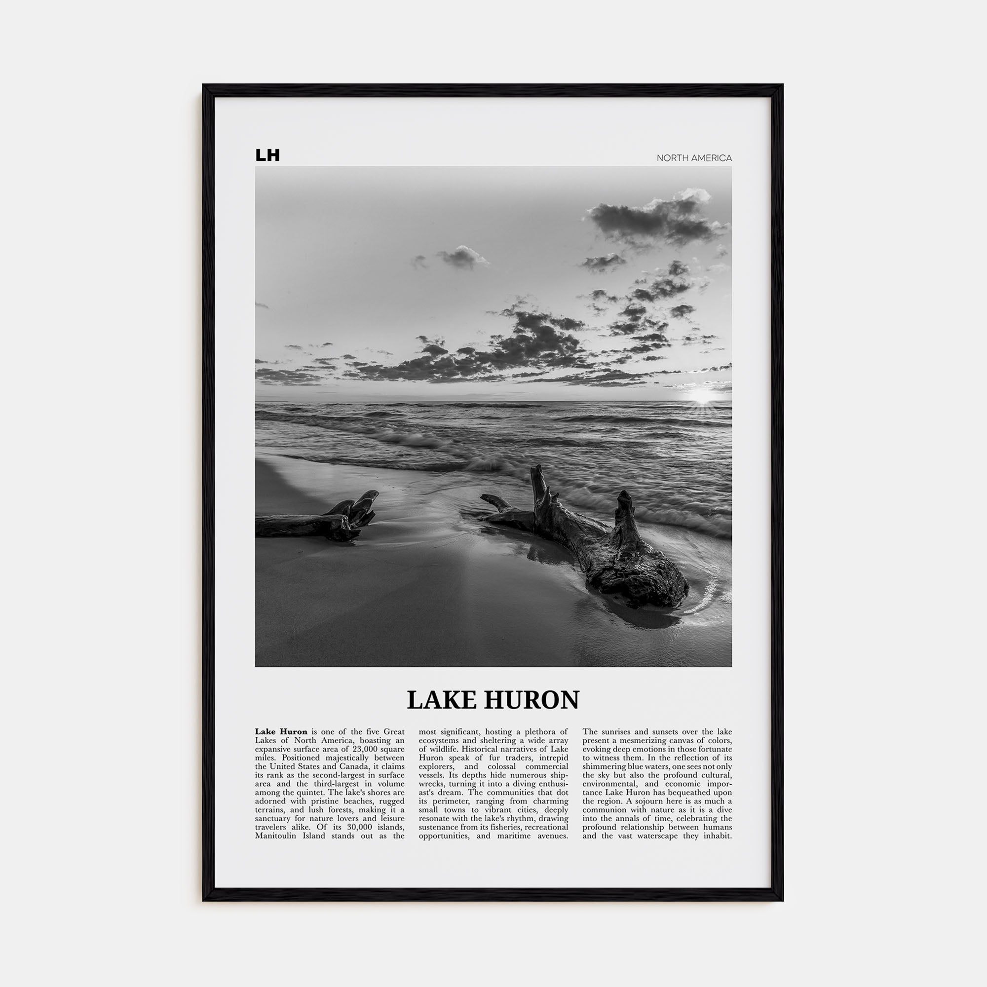 Lake Huron Travel B&W Poster