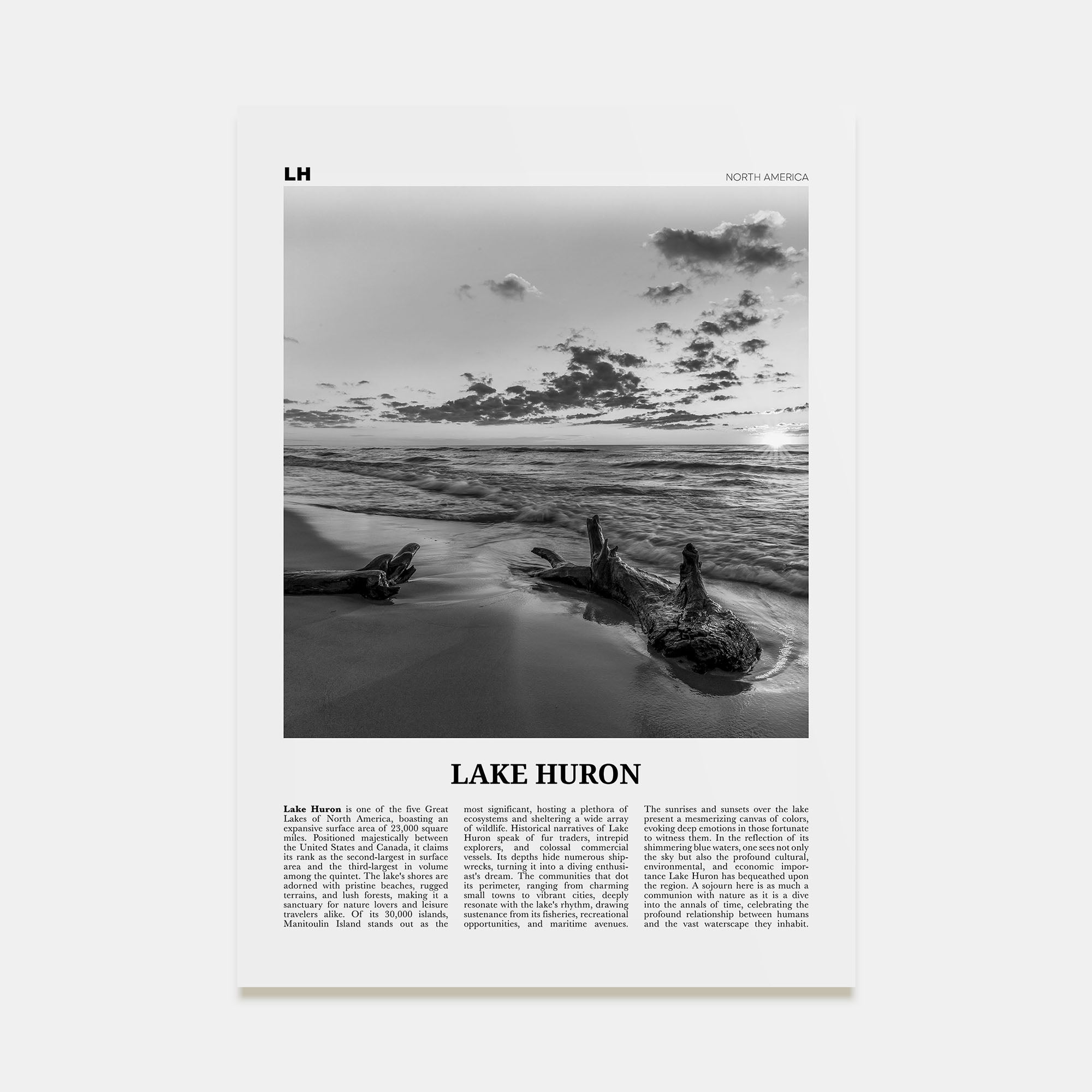 Lake Huron Travel B&W Poster