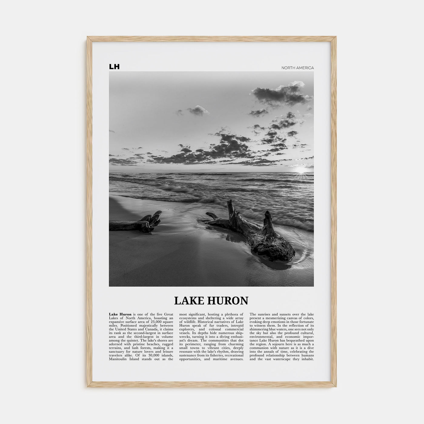 Lake Huron Travel B&W Poster