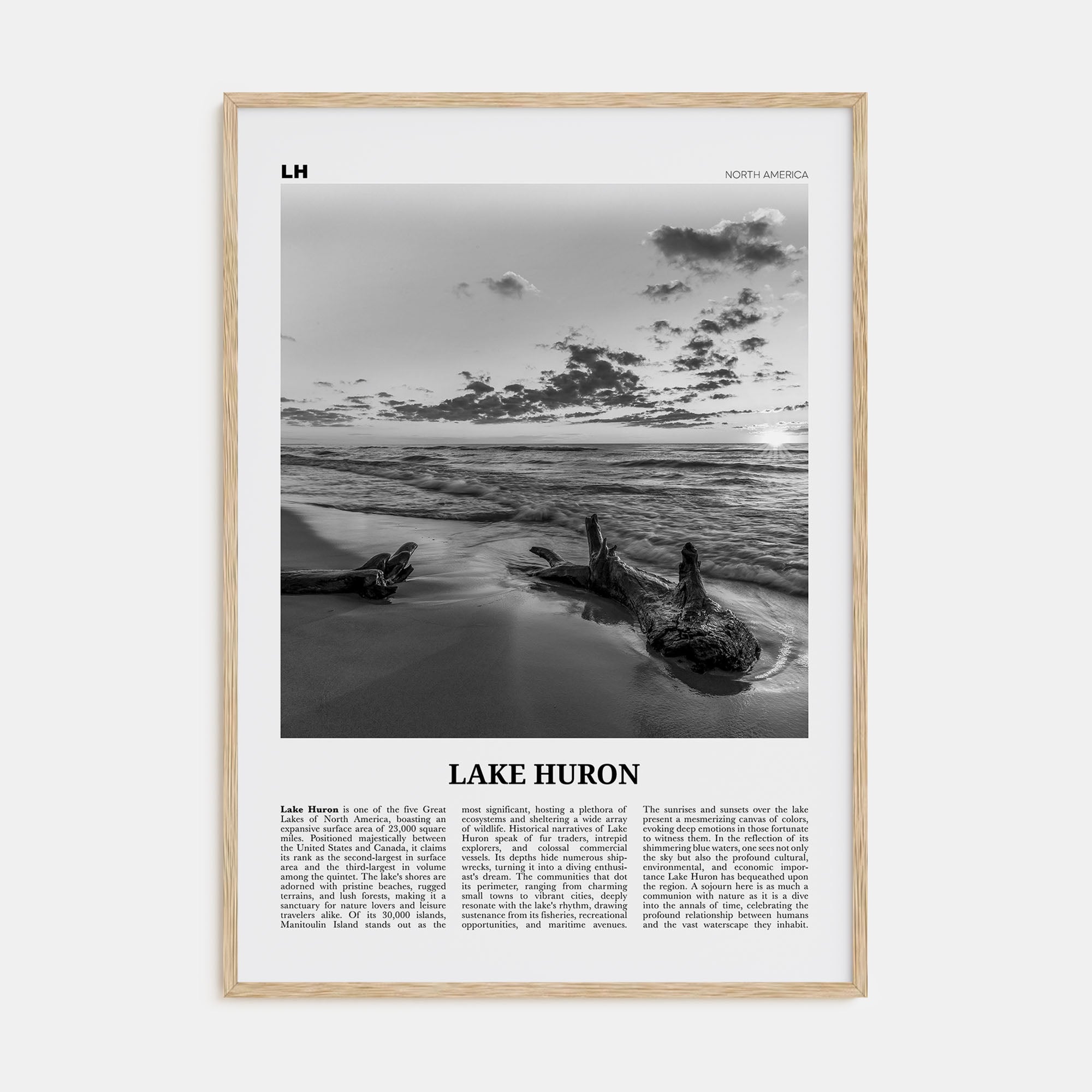 Lake Huron Travel B&W Poster