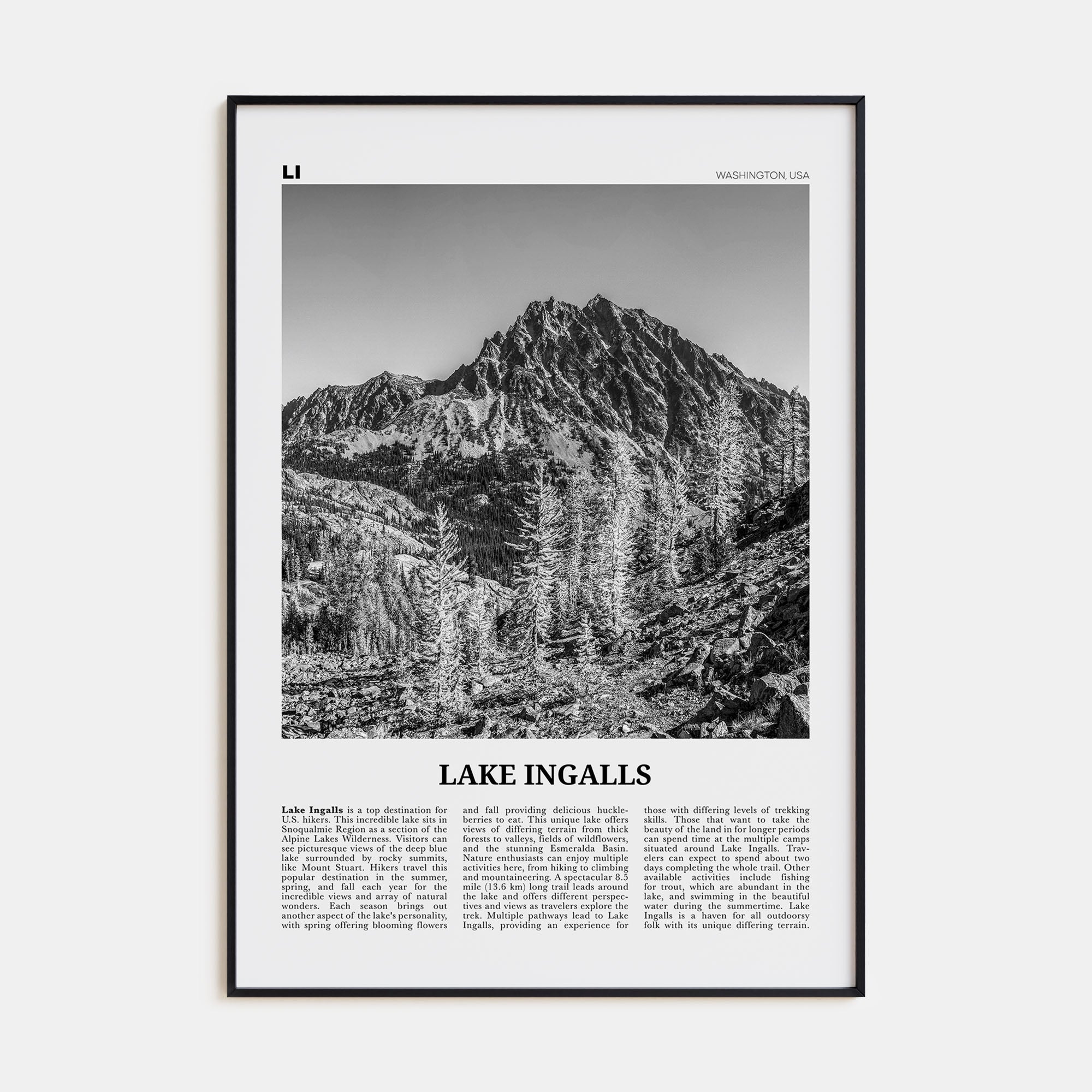 Lake Ingalls Travel B&W Poster