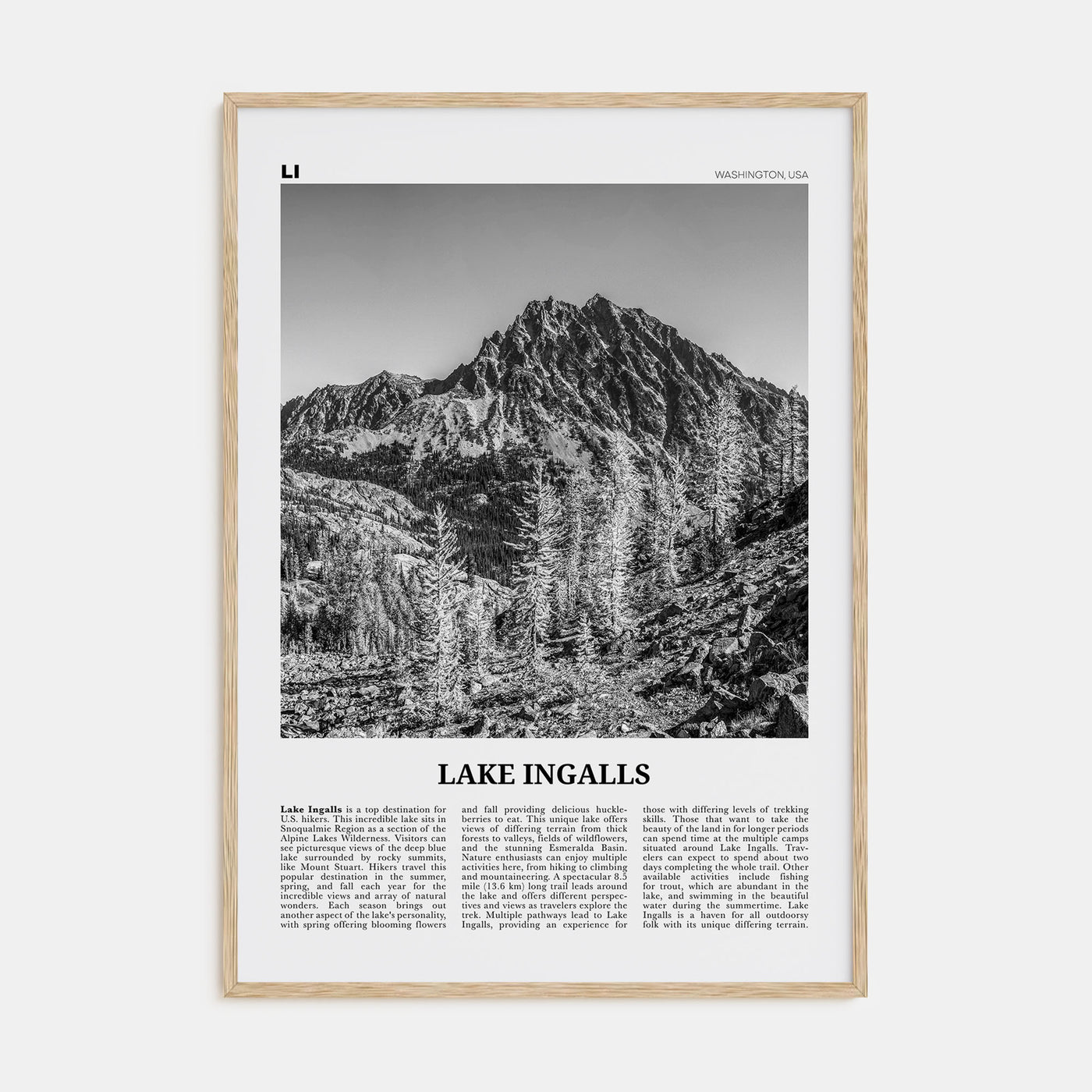 Lake Ingalls Travel B&W Poster