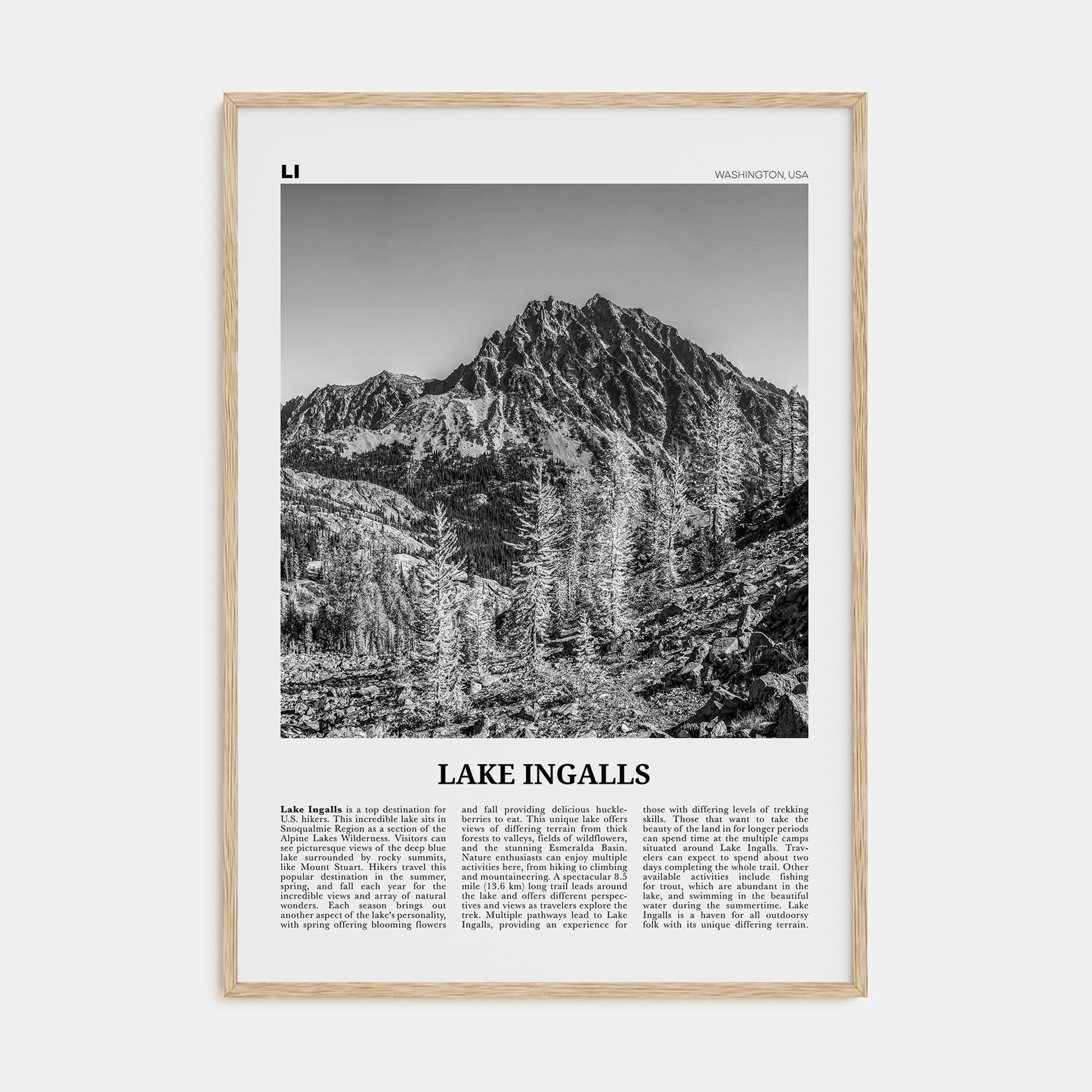 Lake Ingalls Travel B&W Poster