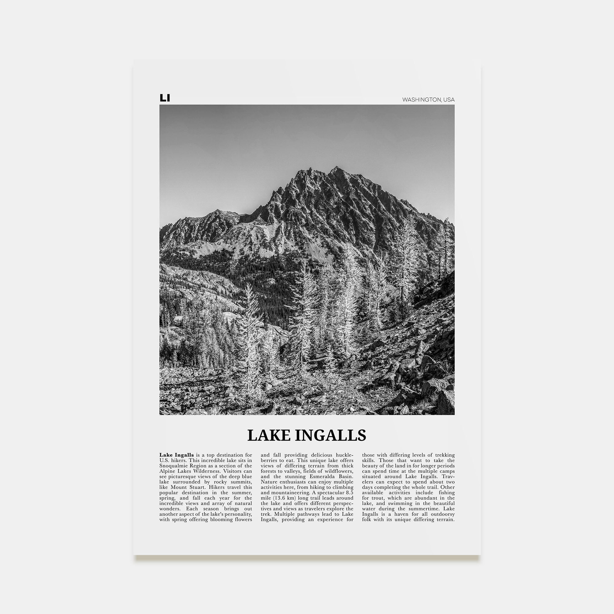 Lake Ingalls Travel B&W Poster