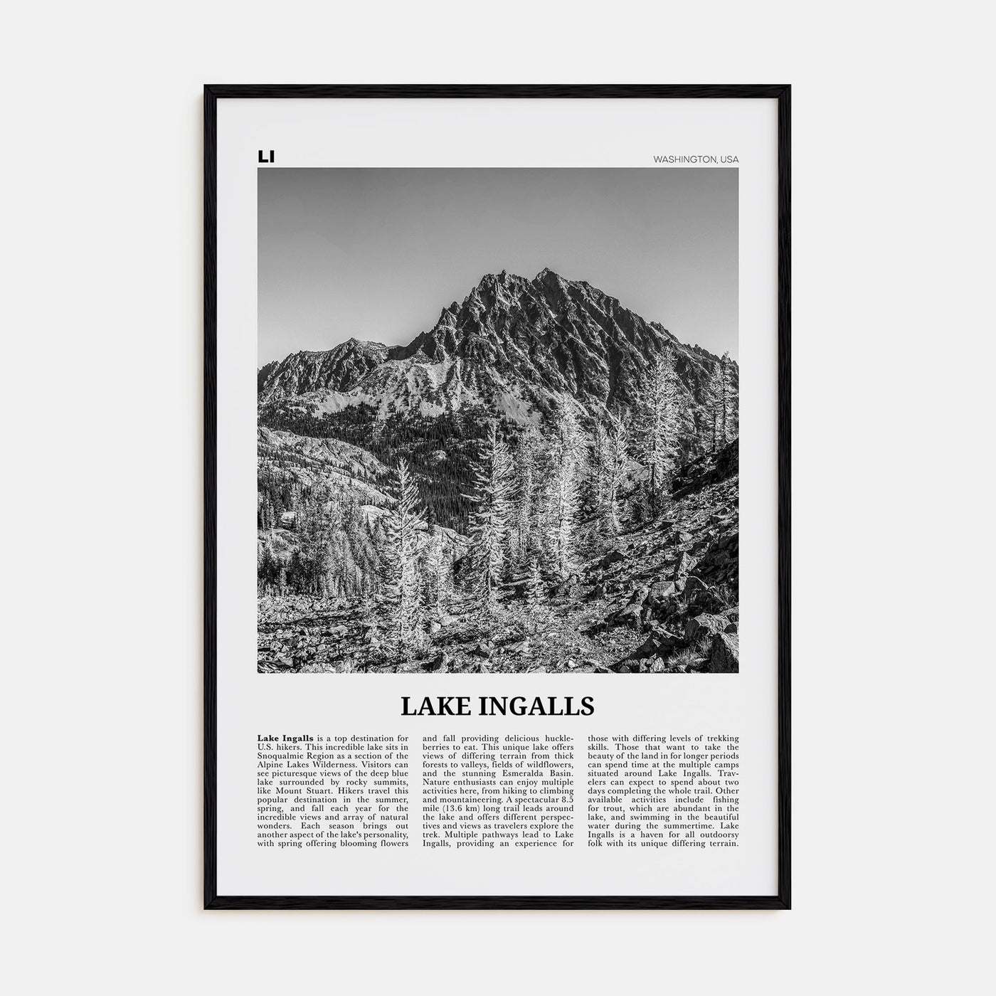 Lake Ingalls Travel B&W Poster