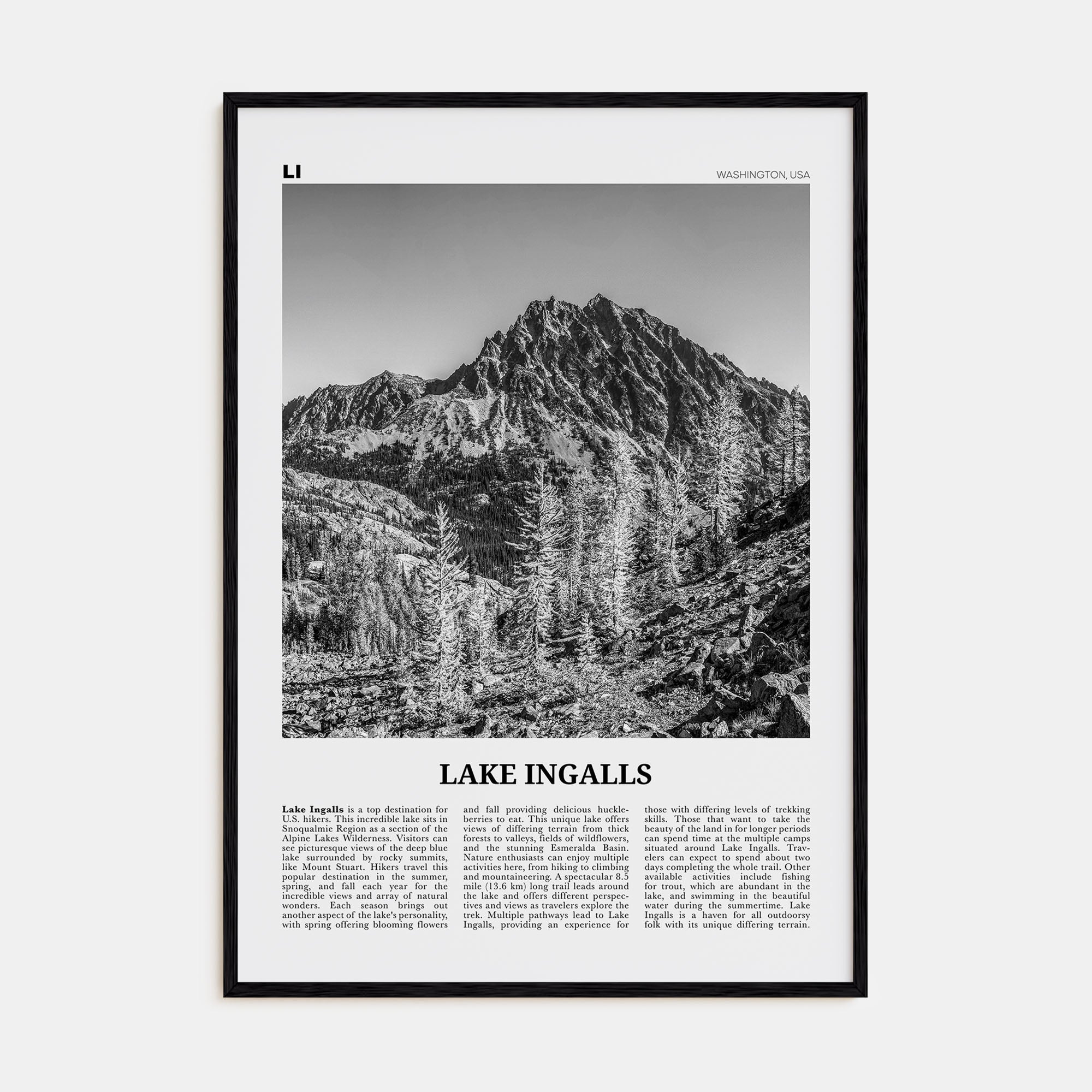 Lake Ingalls Travel B&W Poster