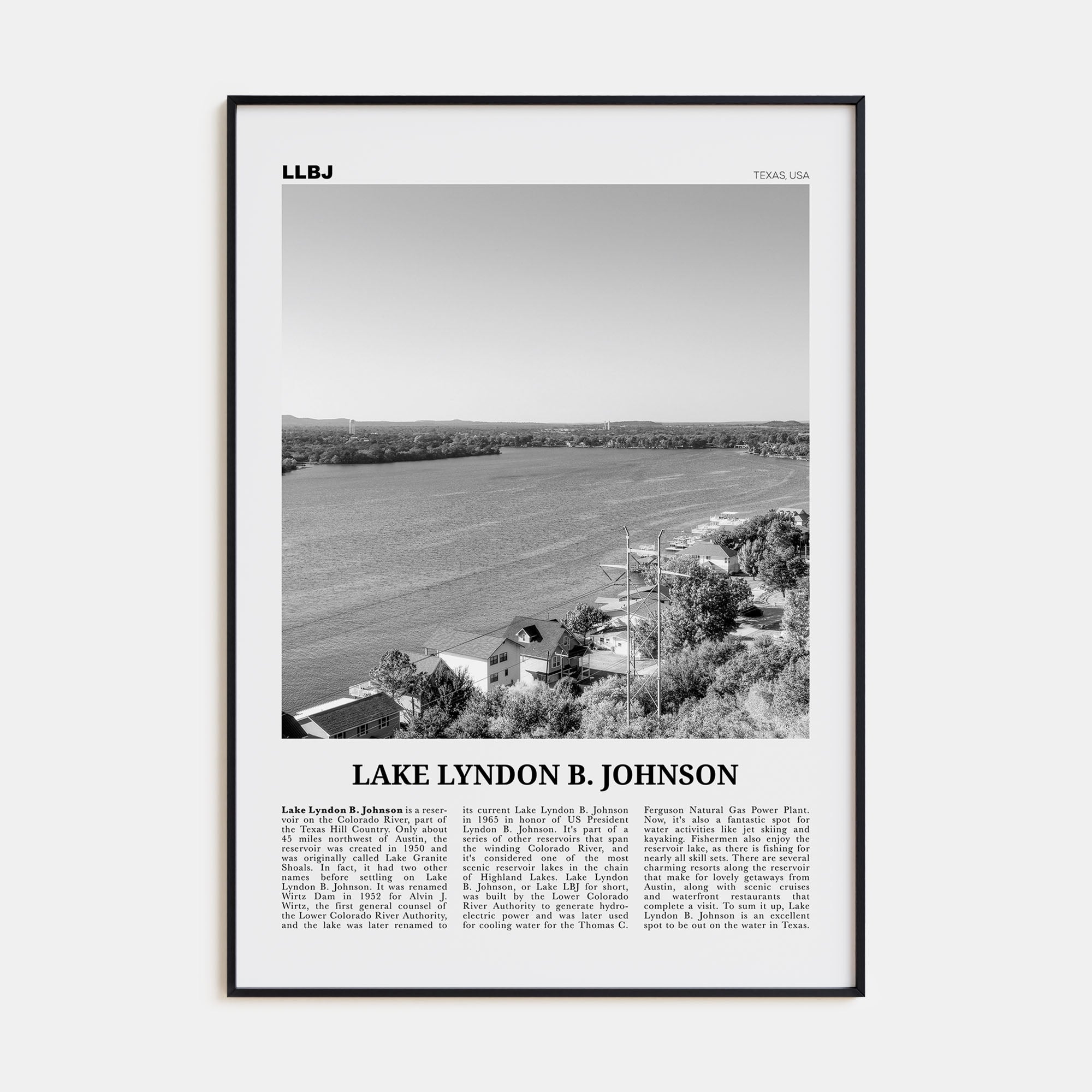 Lake Lyndon B. Johnson Travel B&W Poster