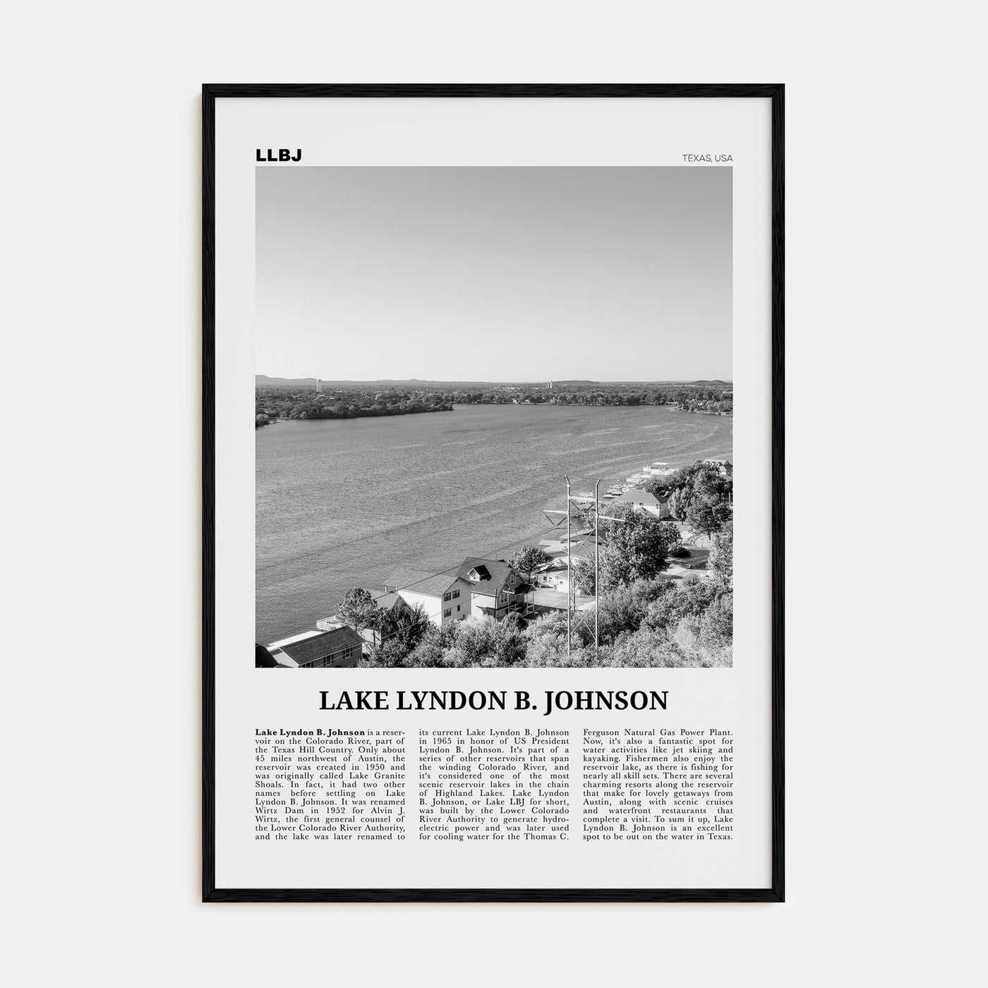 Lake Lyndon B. Johnson Travel B&W Poster