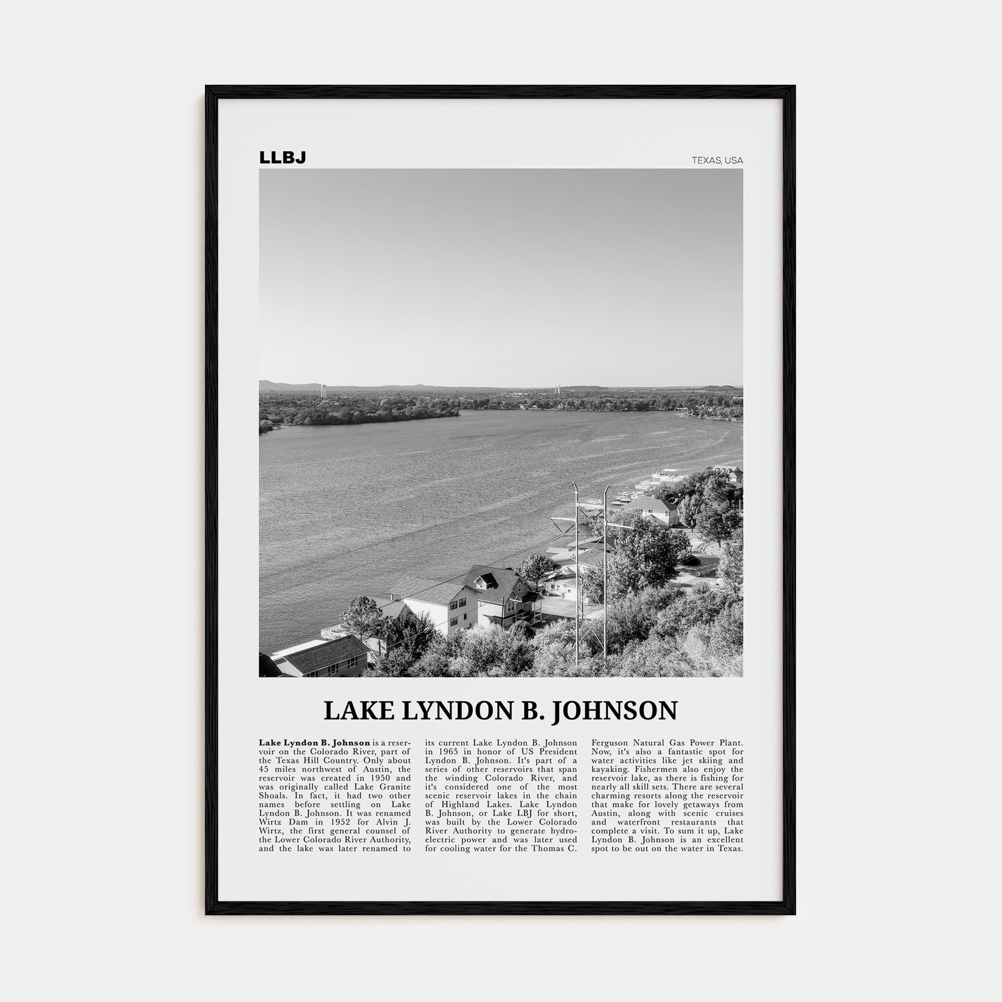 Lake Lyndon B. Johnson Travel B&W Poster