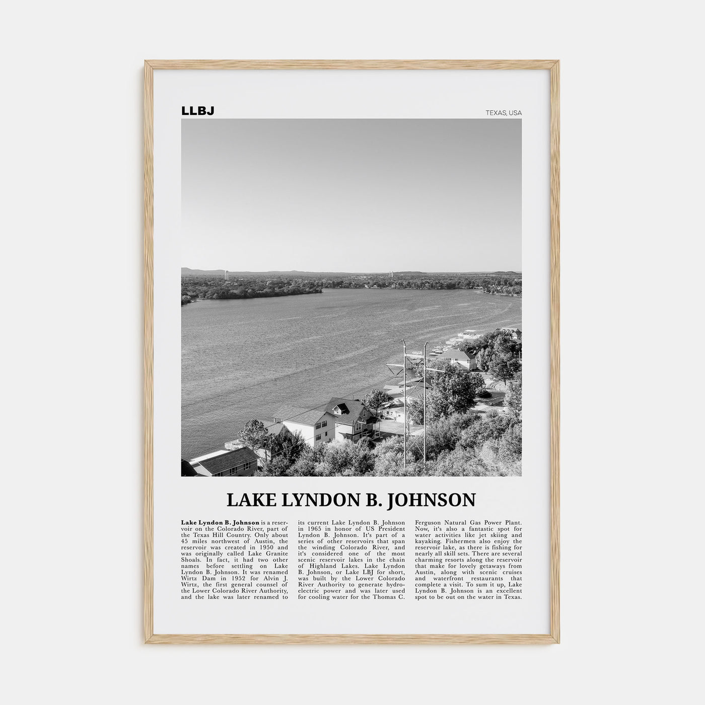 Lake Lyndon B. Johnson Travel B&W Poster