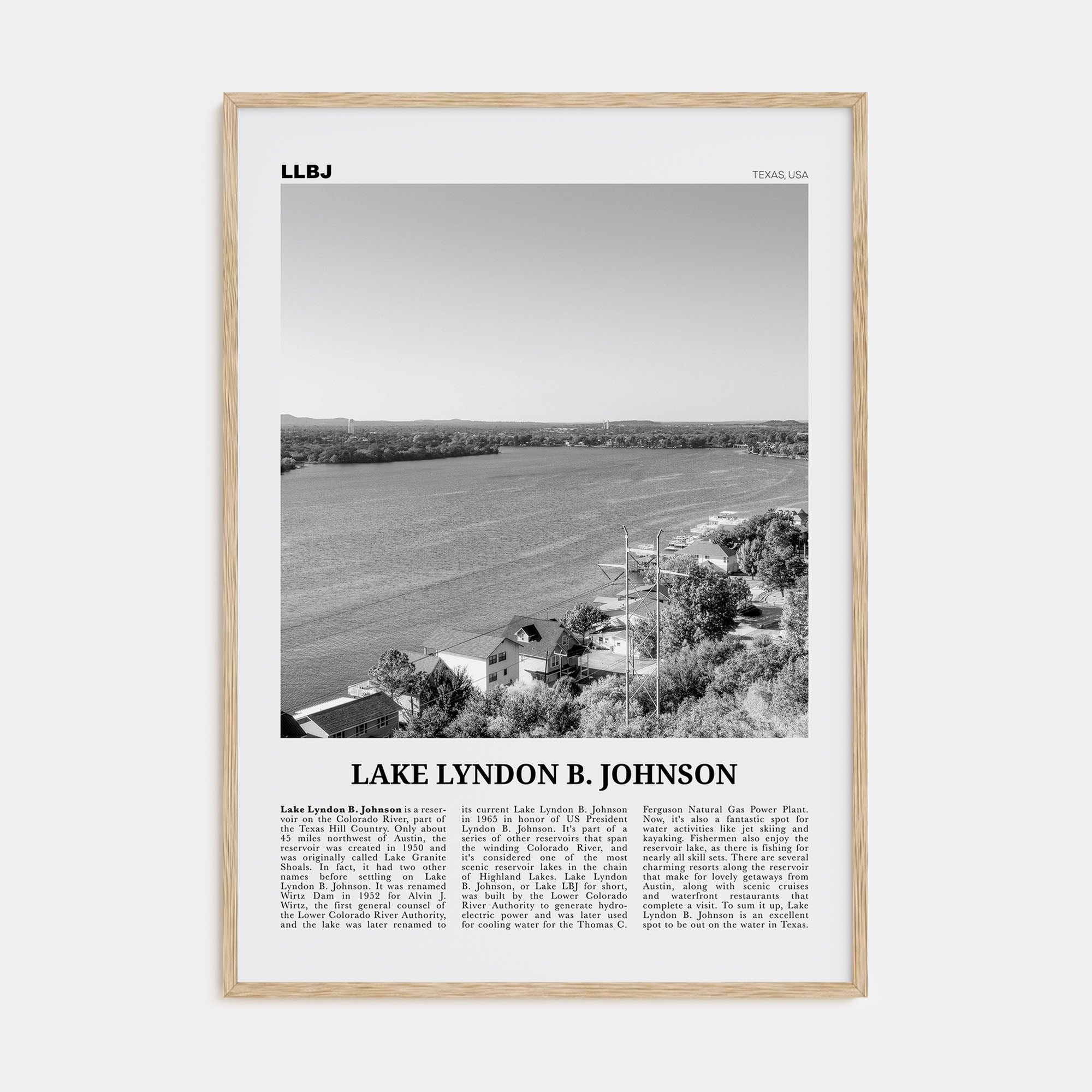 Lake Lyndon B. Johnson Travel B&W Poster