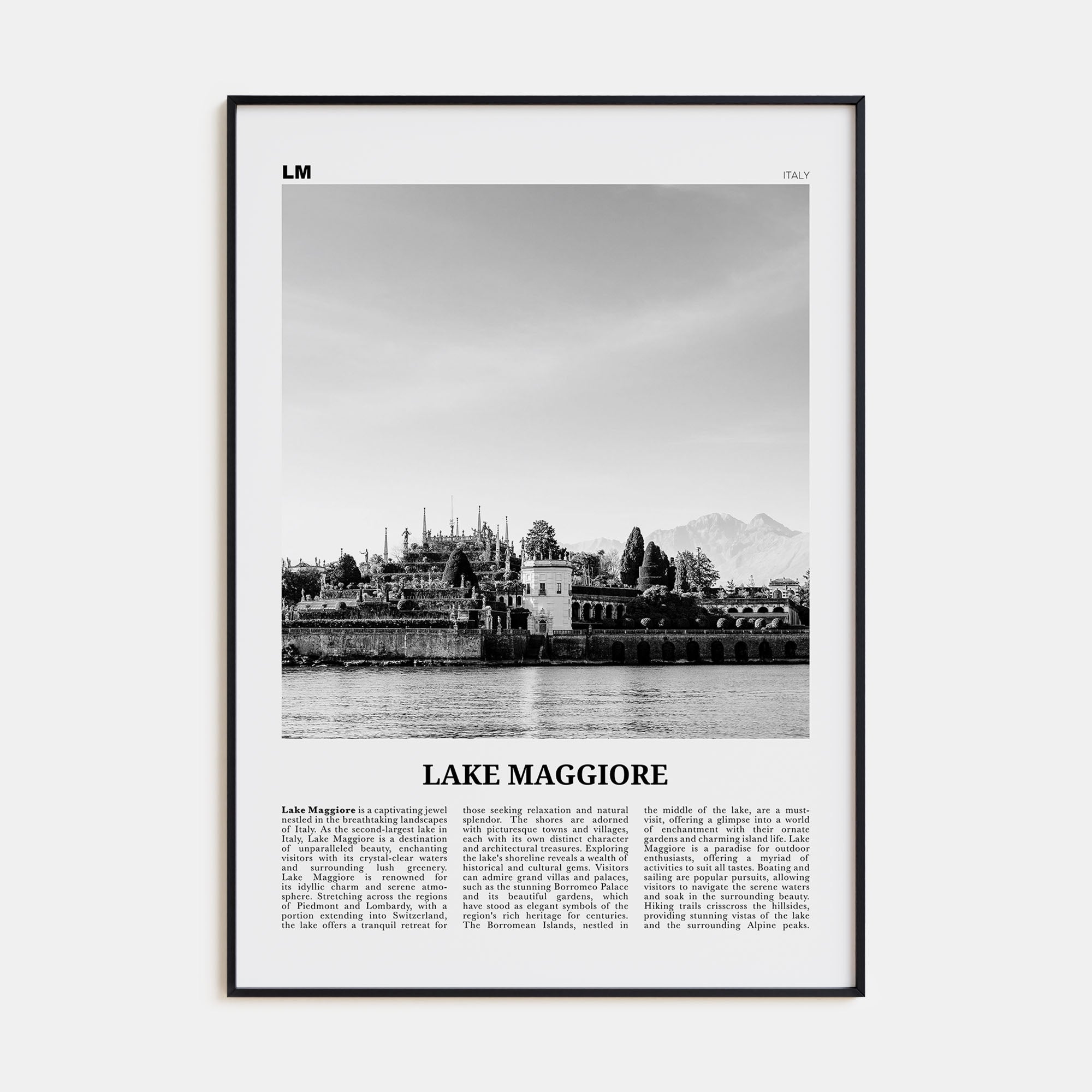 Lake Maggiore Travel B&W Poster