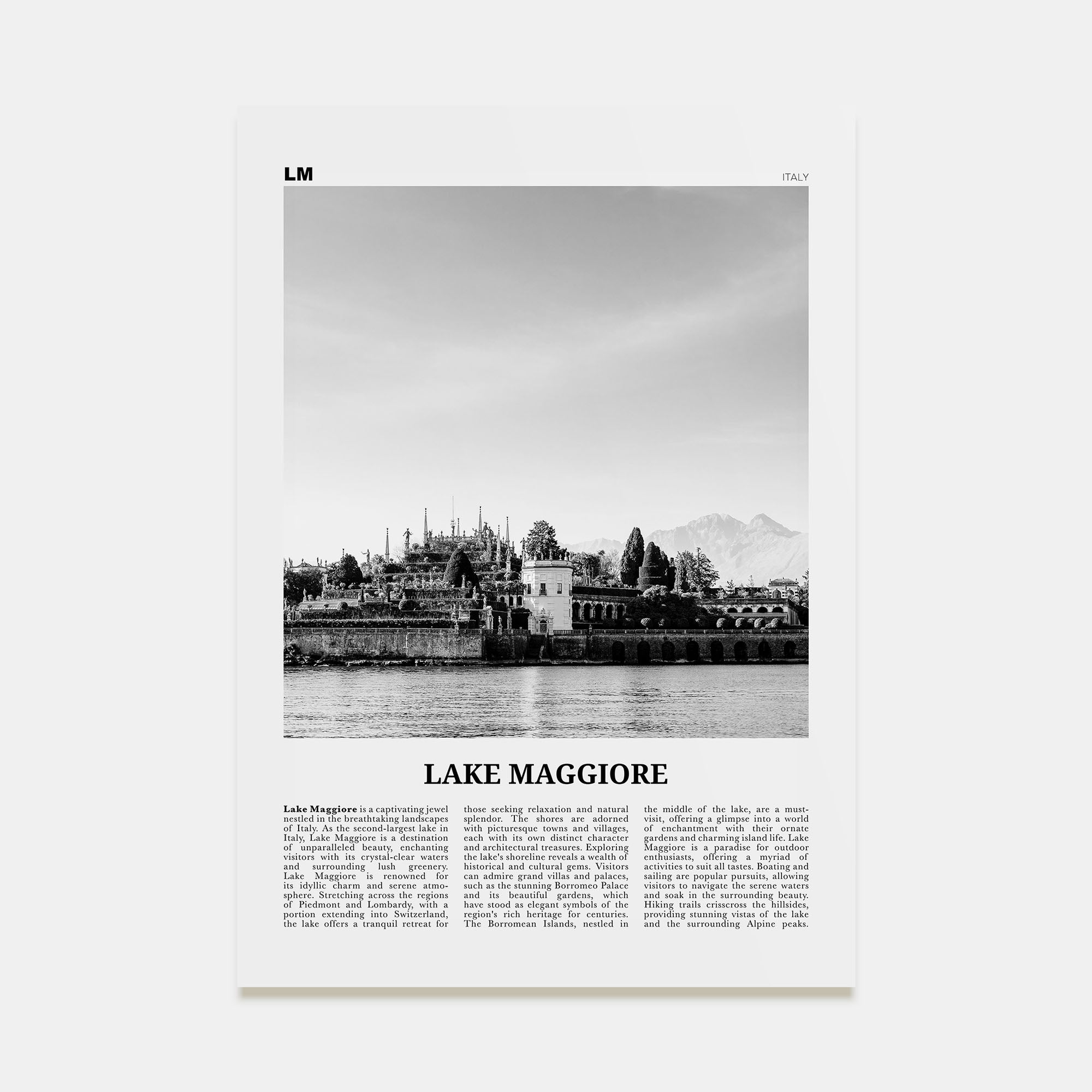 Lake Maggiore Travel B&W Poster