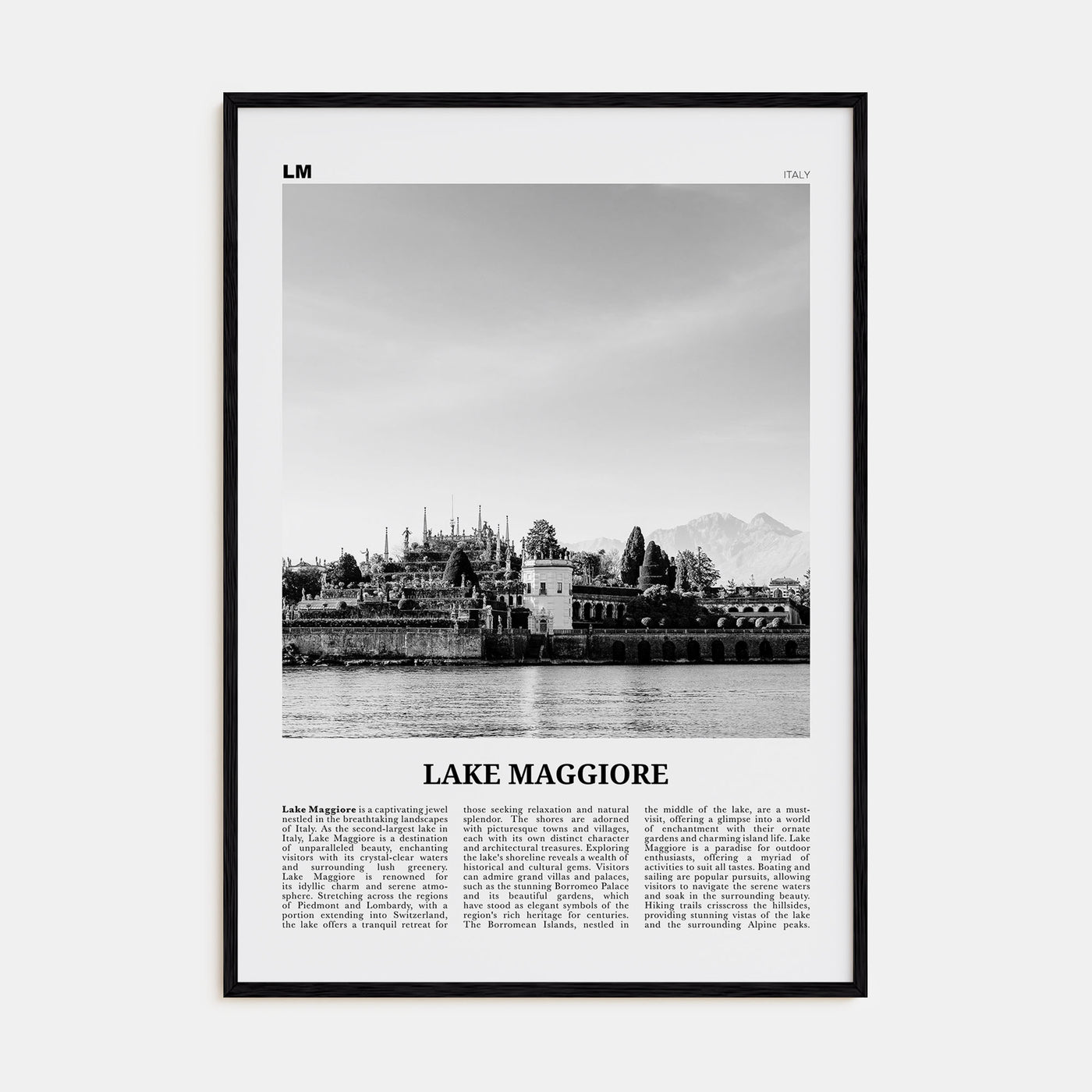 Lake Maggiore Travel B&W Poster