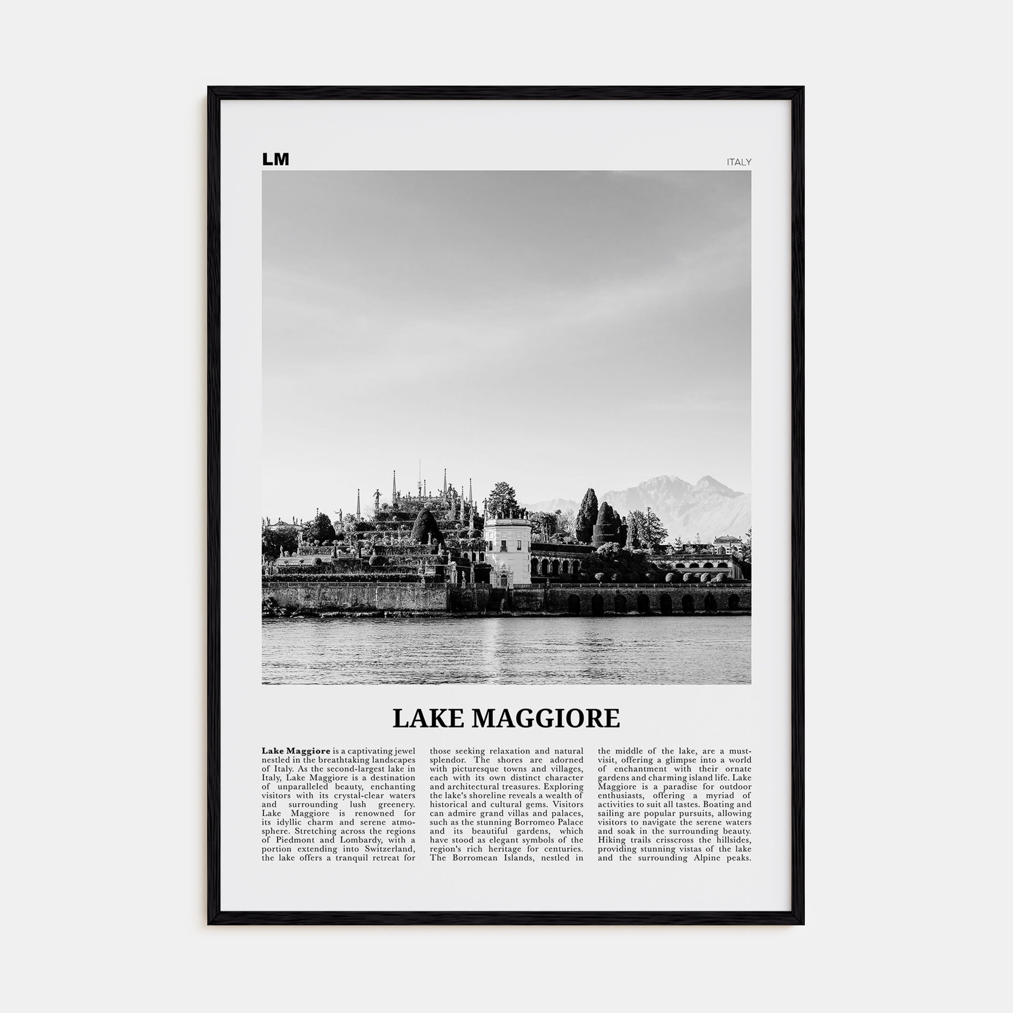 Lake Maggiore Travel B&W Poster