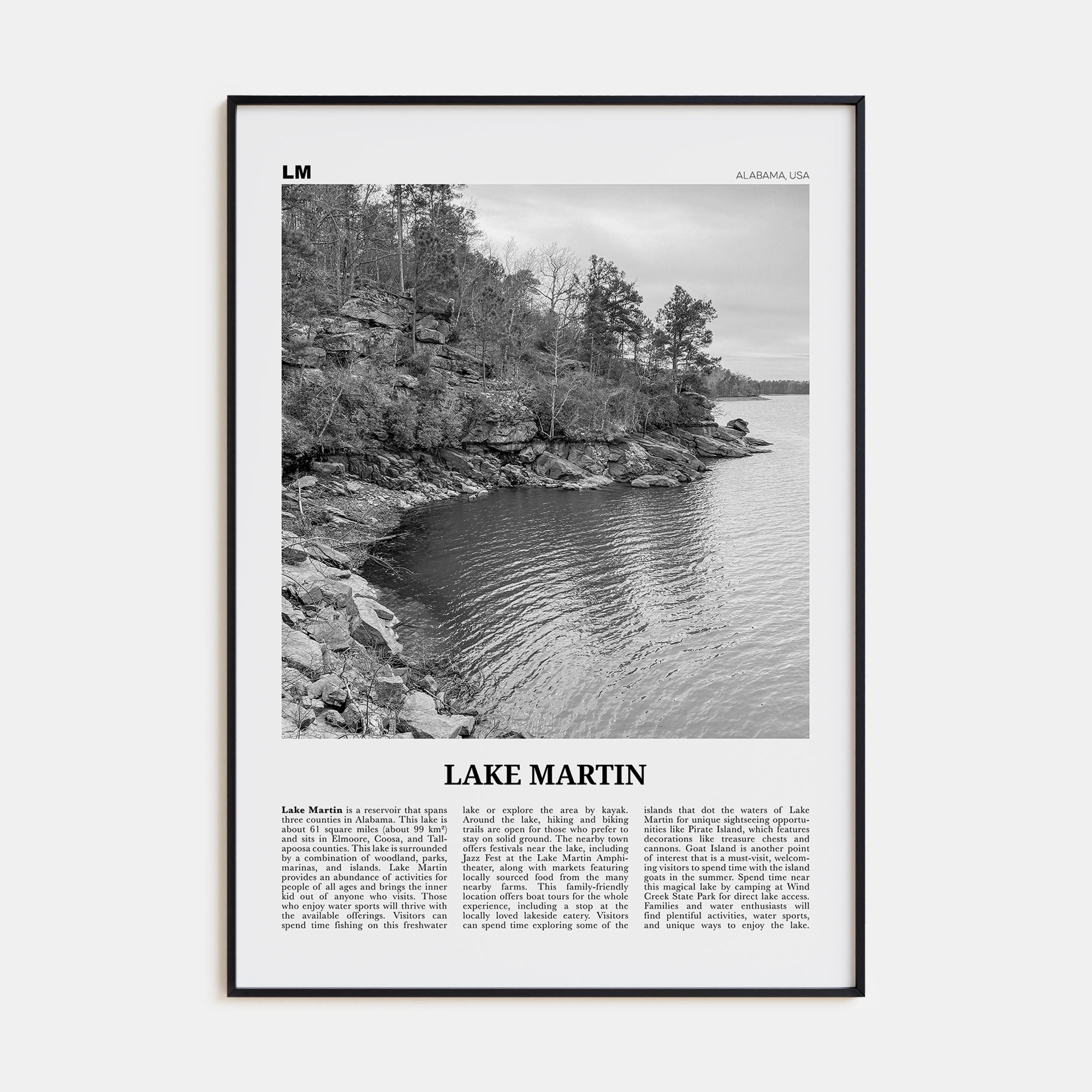 Lake Martin Travel B&W No 1 Poster