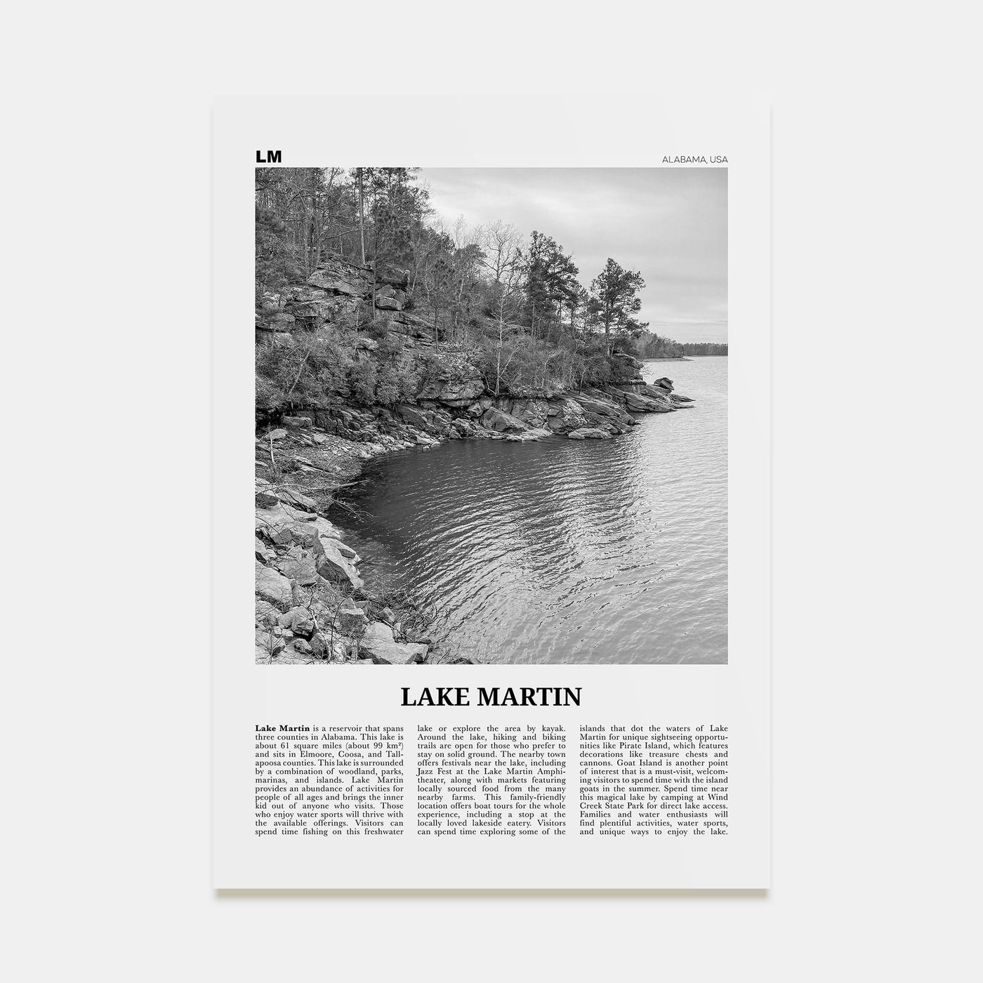 Lake Martin Travel B&W No 1 Poster