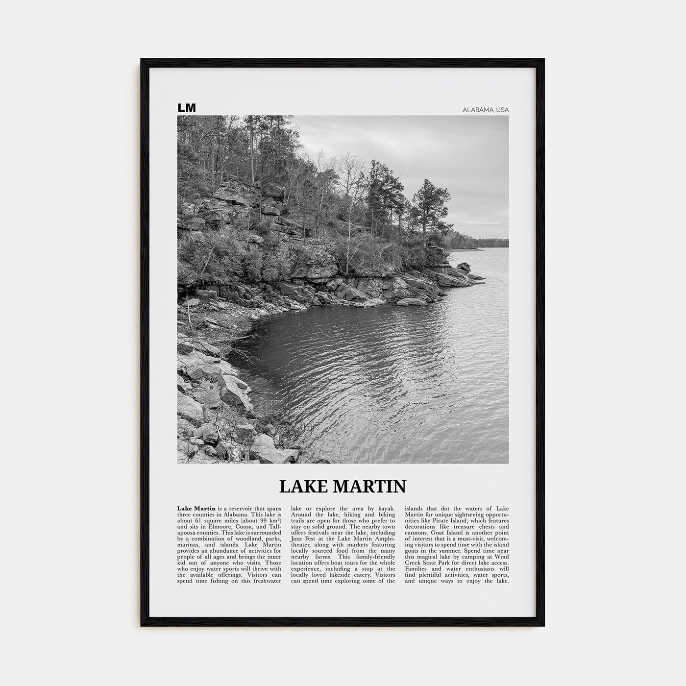 Lake Martin Travel B&W No 1 Poster