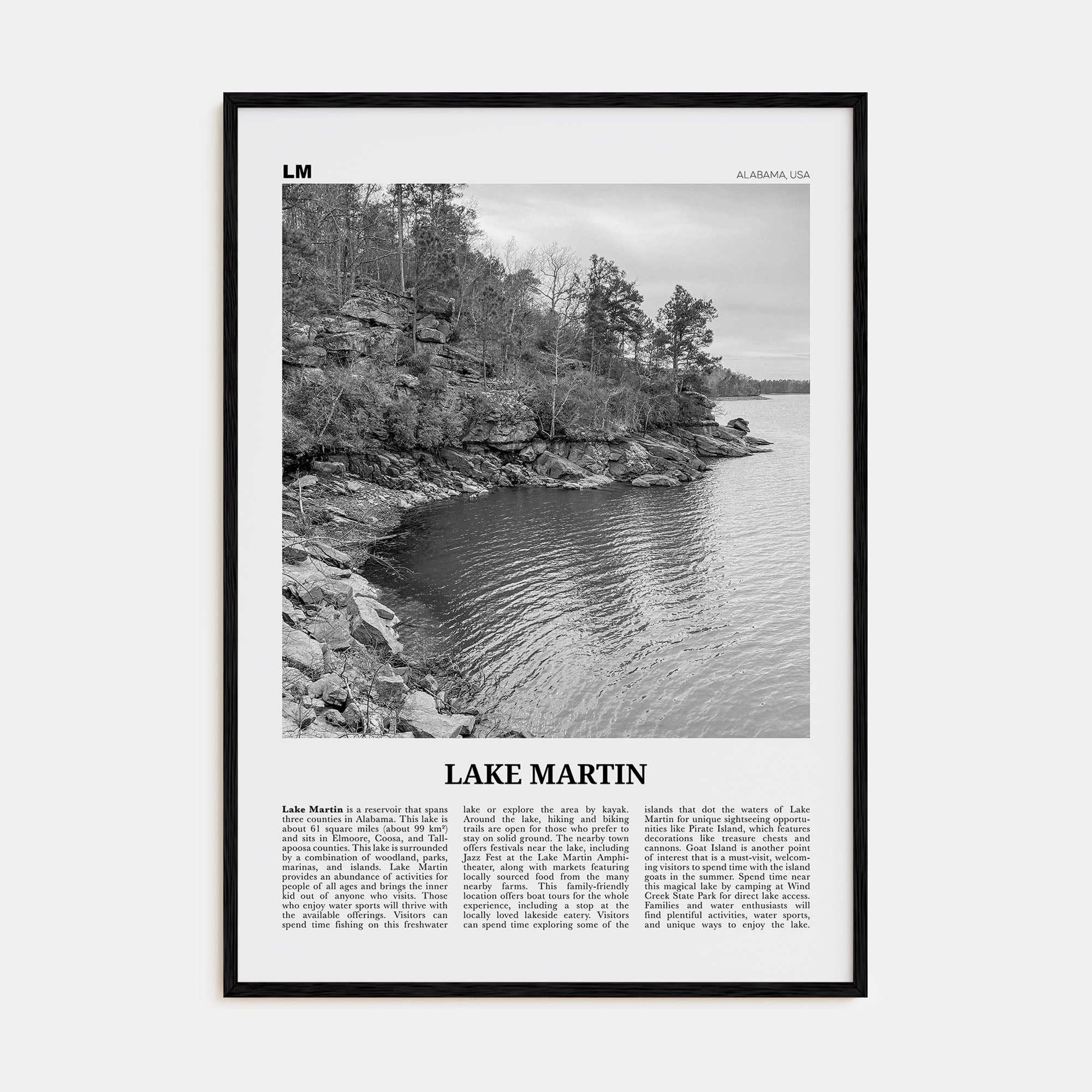 Lake Martin Travel B&W No 1 Poster