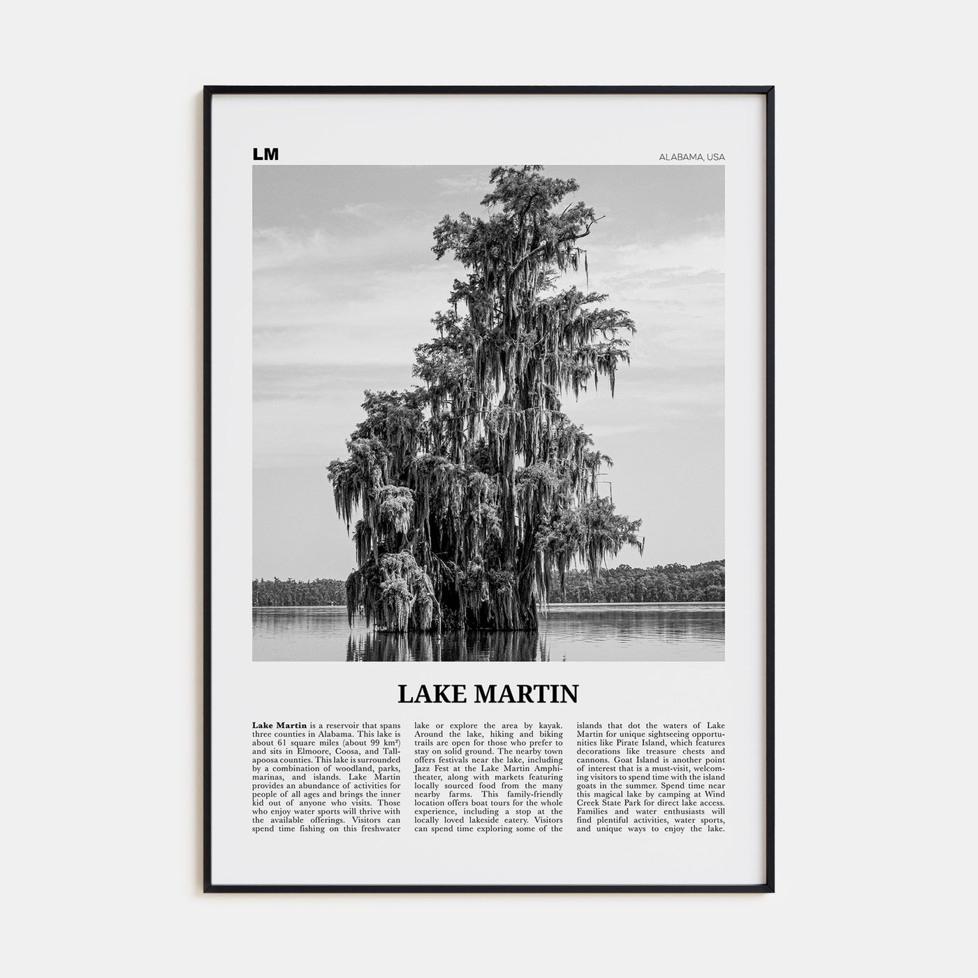 Lake Martin Travel B&W No 2 Poster