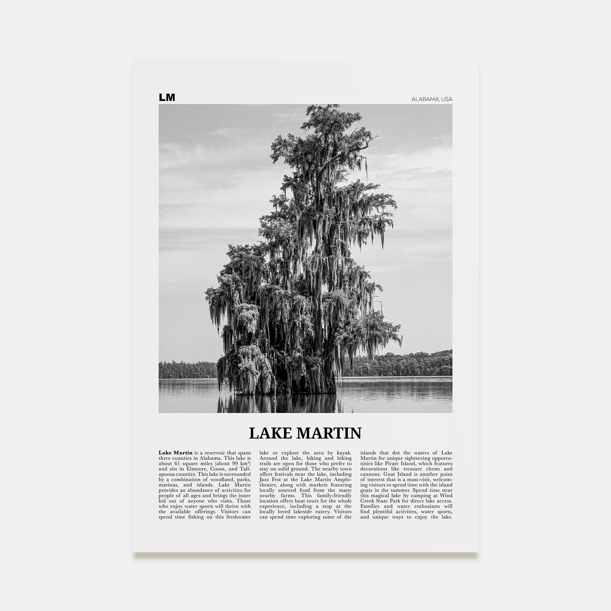 Lake Martin Travel B&W No 2 Poster