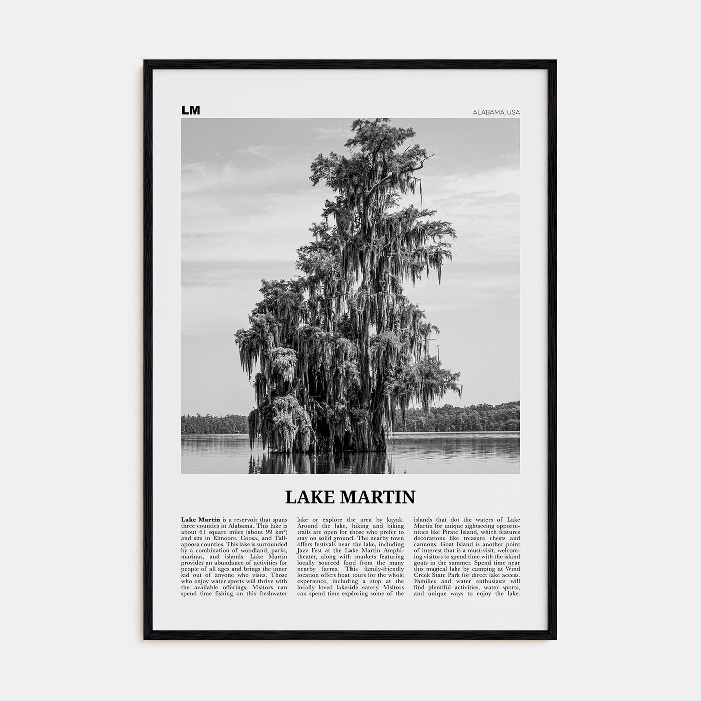 Lake Martin Travel B&W No 2 Poster