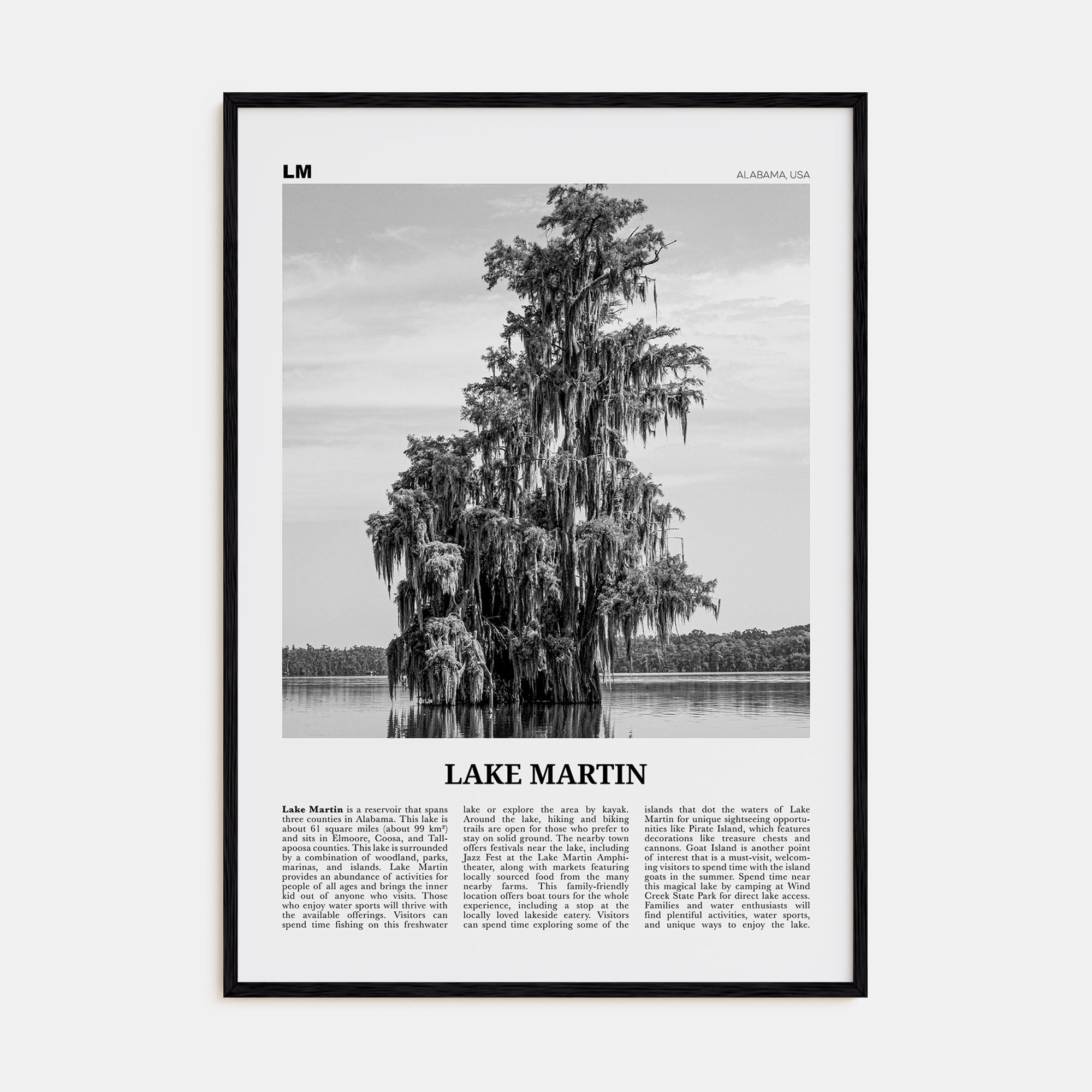 Lake Martin Travel B&W No 2 Poster